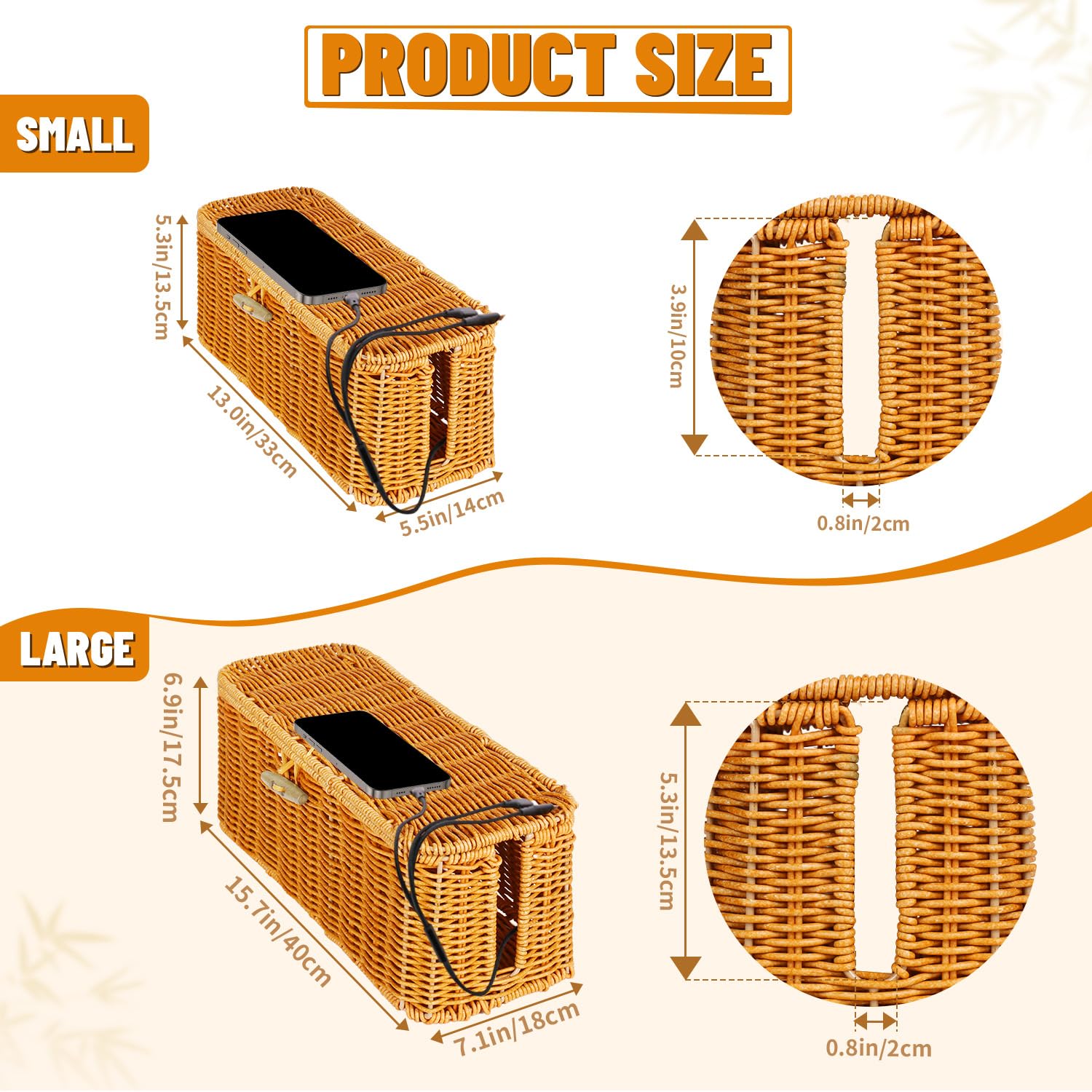 2 cajas de gestión de cables de ratán tejidas a mano, caja organizadora de cables con tapa, cesta oculta de cables de ranura abierta, caja de almacenamiento decorativa para ocultar computadoras