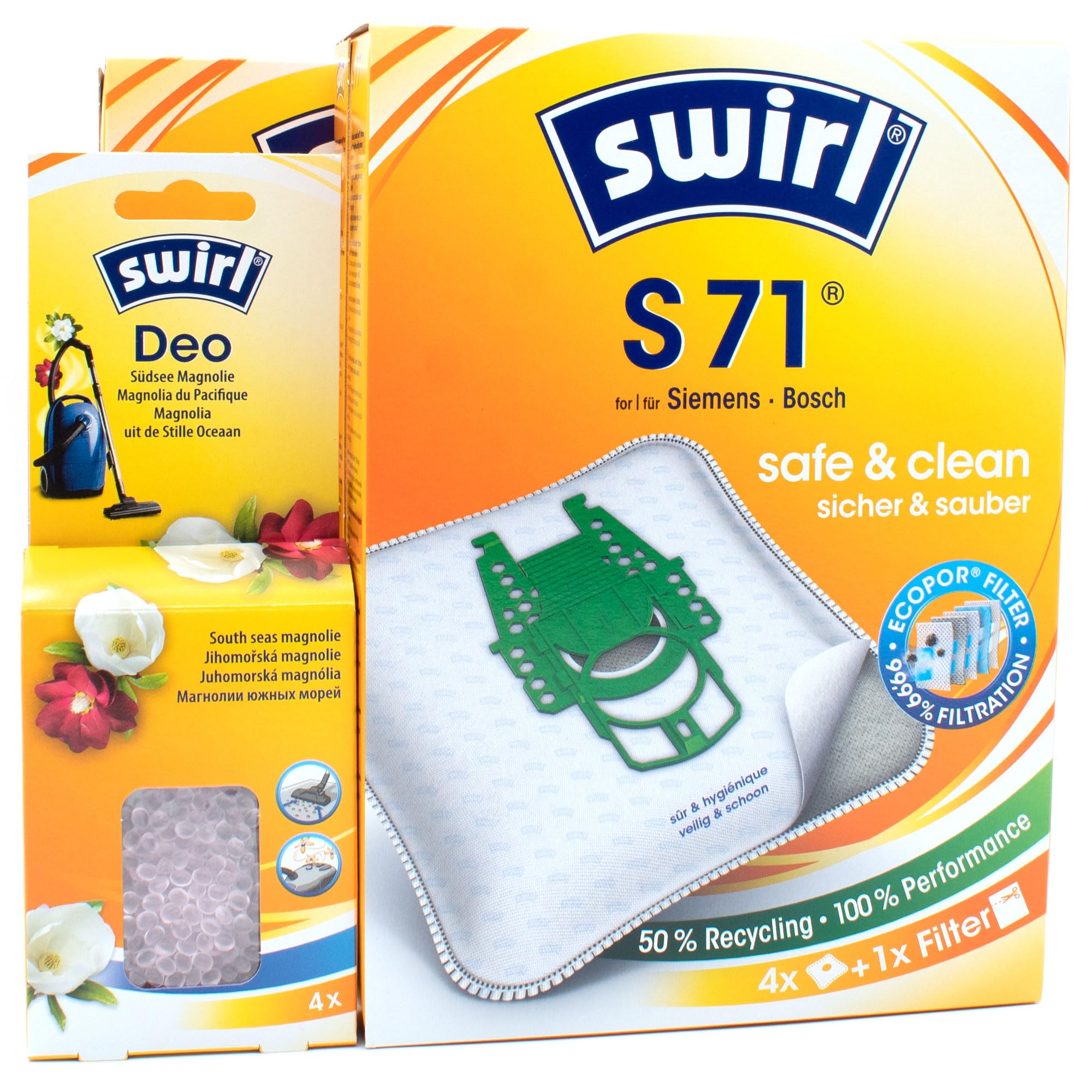 PakTrade 8 Bolsas para Aspiradora + Perlas Desodorante Compatible con Bosch BSG 8Pro Serie Professional, Typ P | Compatible con Swirl S71 - S 71 | 8 Bolsas, Ambientador, Accesorios, Repuestos