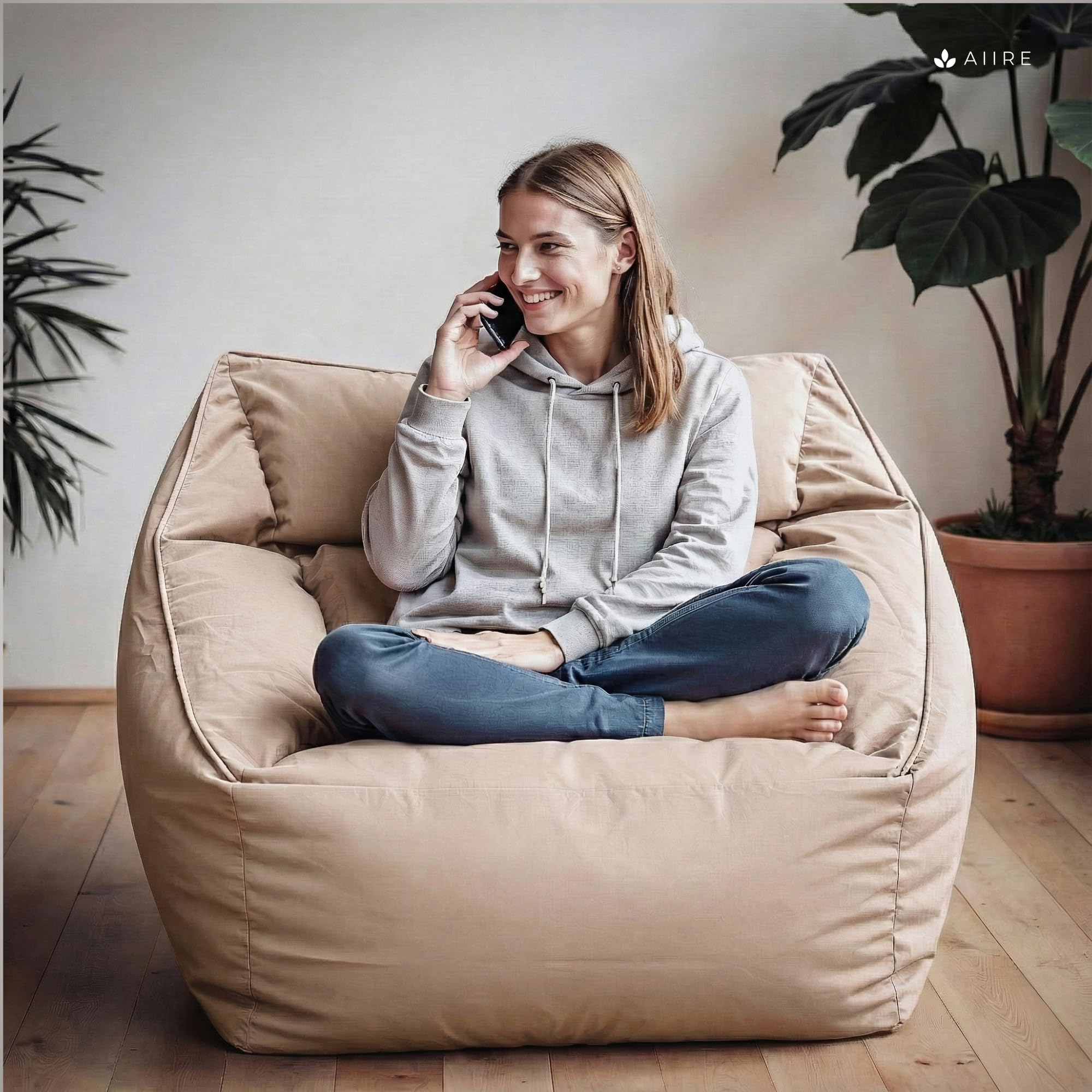 Aiire Sillón Puff con Relleno Incluido - Moderno Puf Salon, Dormitorio y Habitación Juvenil - Funda en Terciopelo Persa Desenfundable y Lavable - Bean Bag Infantil para Niños [70x70x60]