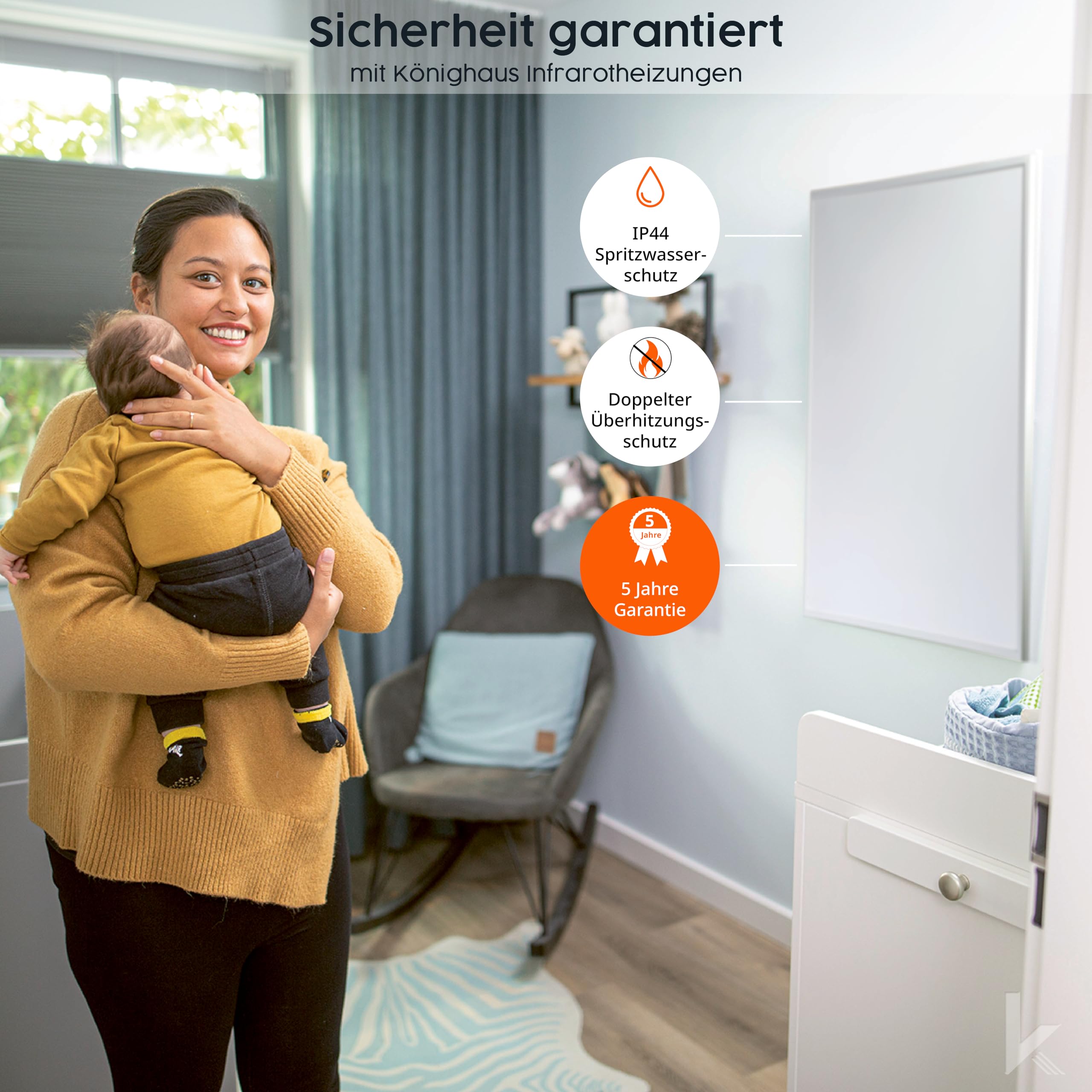 Könighaus Infrarotheizung 1000 Watt Eco Modell TÜV SÜD Elektroheizung mit Überhitzungsschutz inkl. Thermostat