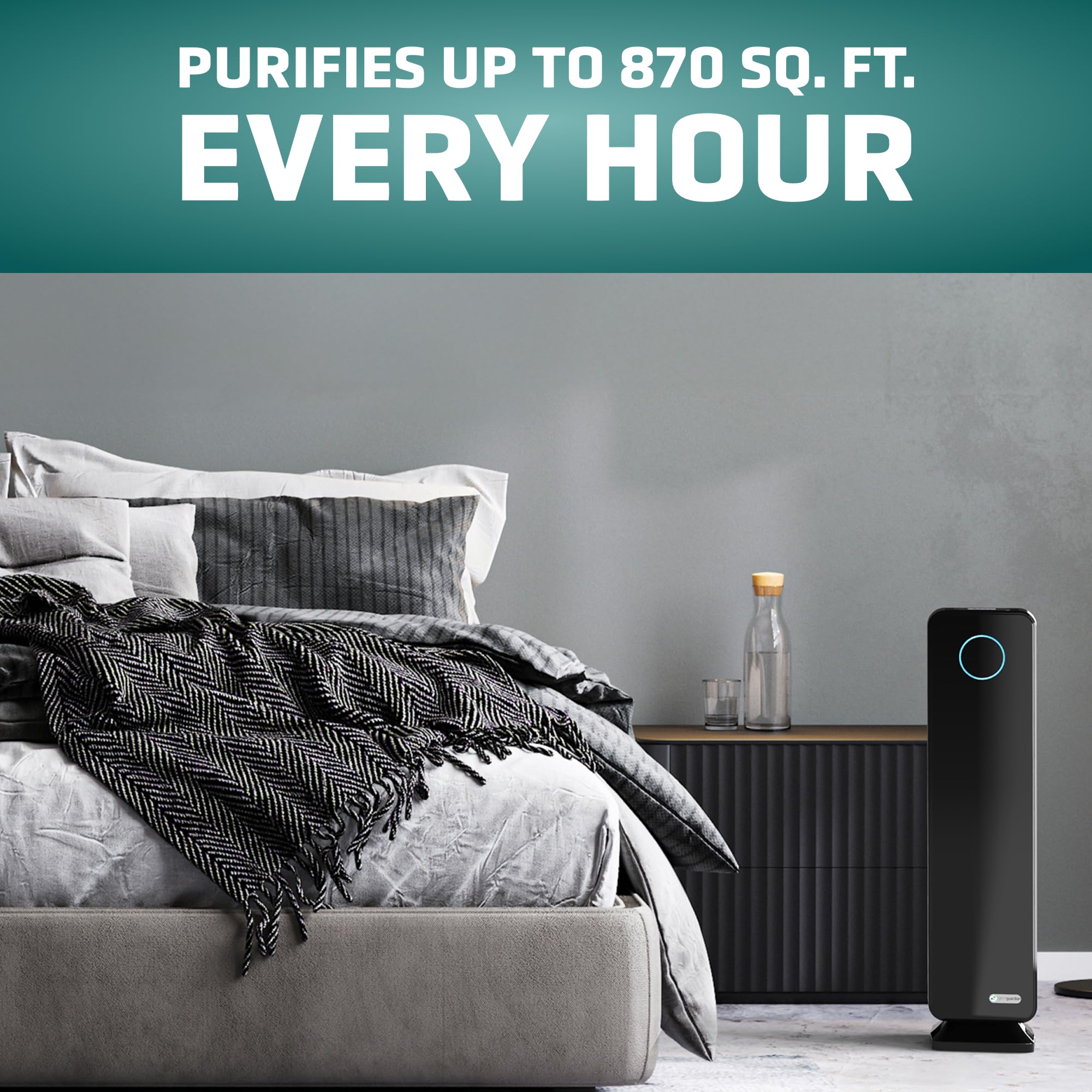 GermGuardian Air Purifier for Home with HEPA Pure Filter, for Wildfire Smoke, Pet Dander, Pollen, Odors, Large Rooms Up To 870 Sq. Ft., Removes 99.97% Pollutants, UV-C Light, 28", AC5350B, Black