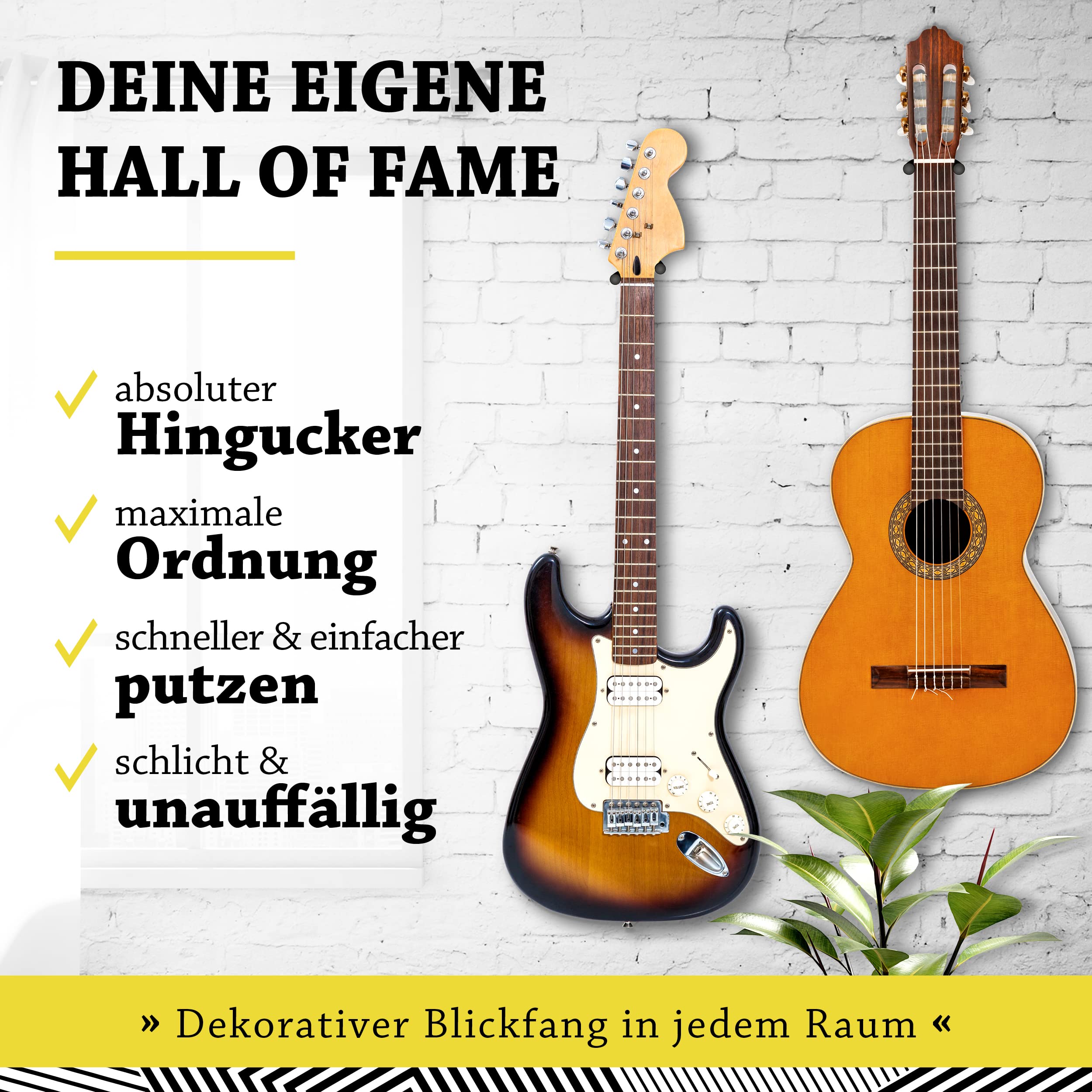 BELFORT® Uchwyt ścienny do gitary [2 sztuki] + szkoła gitarowa — uchwyt ścienny na gitarę – uchwyt ścienny na gitarę, odpowiedni do wszystkich instrumentów strunowych