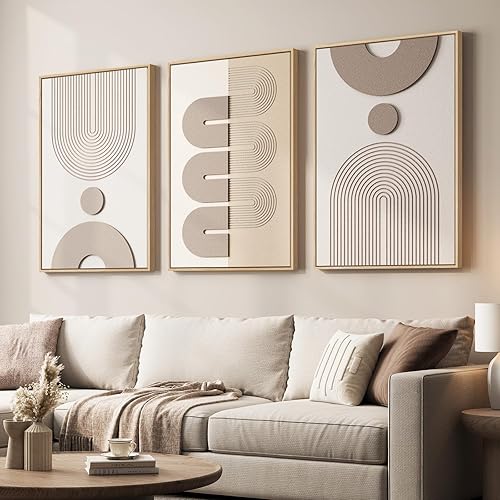 Large 3D Textured Framed Boho Neutral Abstract Wall Art for