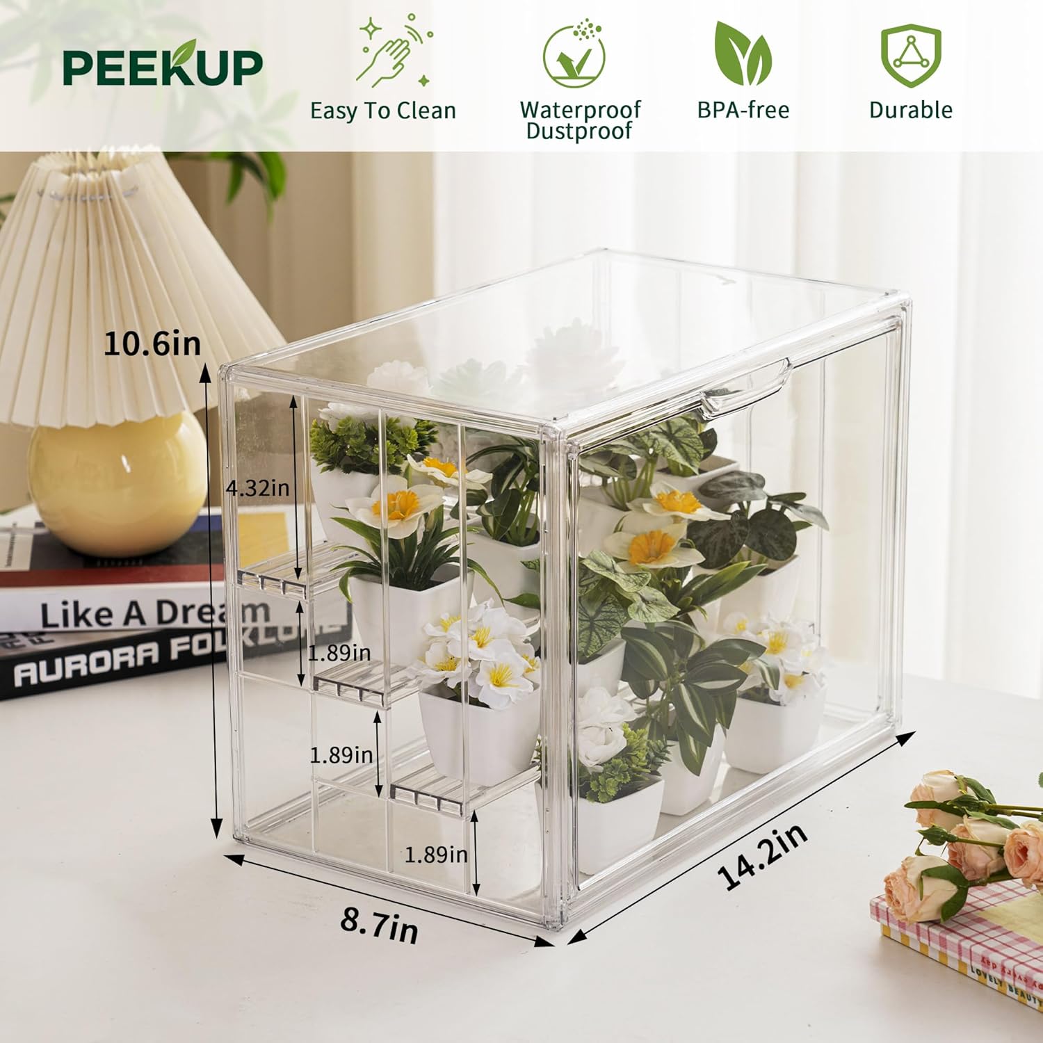 Clear Mini Greenhouse Indoor, Small Portable Tabletop Green House with Magnetic Door for Seed Starting, Plant Grow Warmer and Home Gardening Display