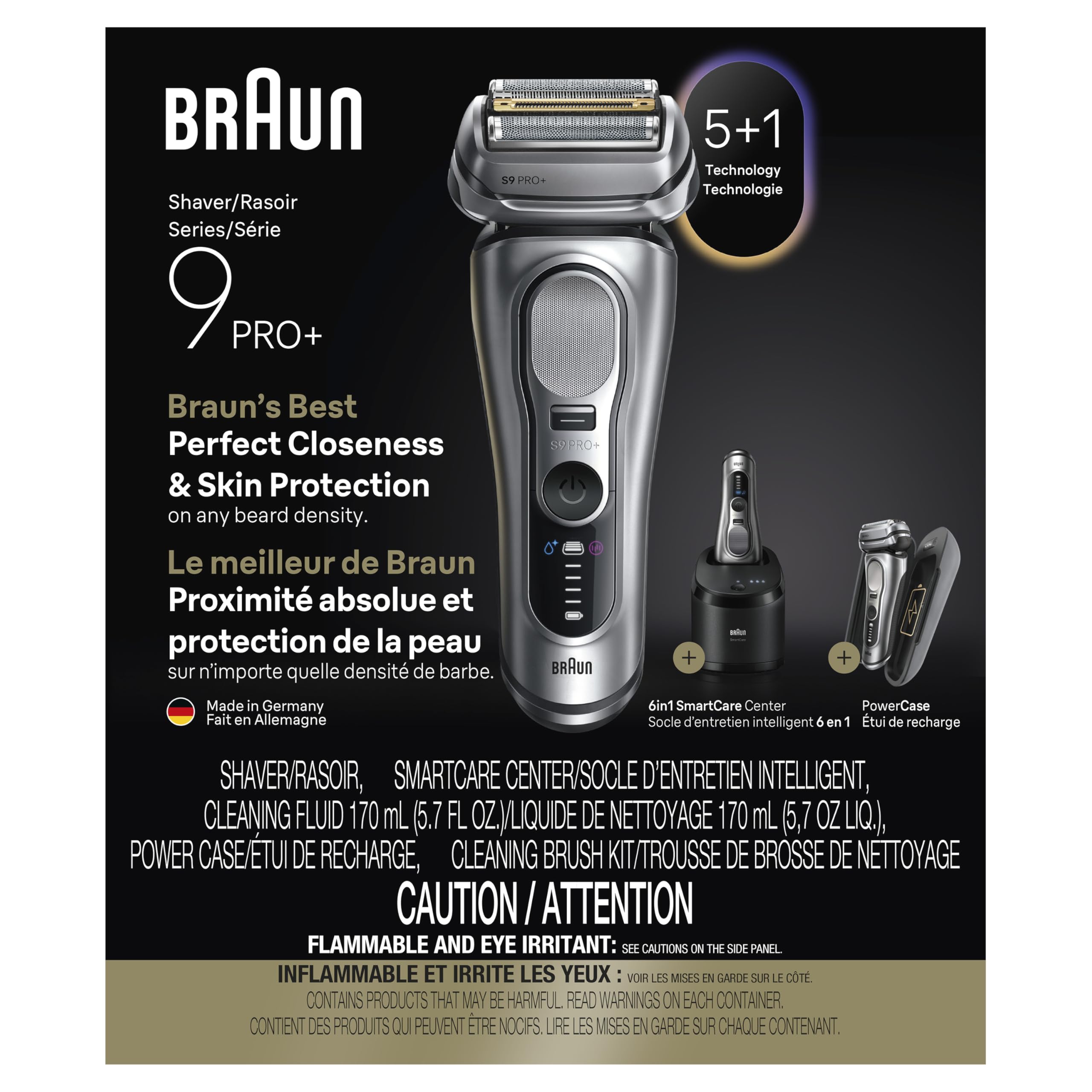 Braun Electric Razor for Men Series 9 PRO+ Electric Foil Shaver with Precision Trimmer, 6in1 SmartCare Center, Travel Powercase, 9677cc