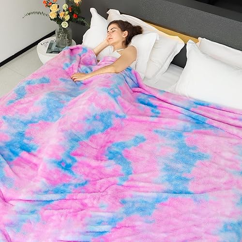 Miniatura 50 de MUGD Mantas suaves mullidas de forro polar para cama individual, manta cálida para cama Morado y blanco