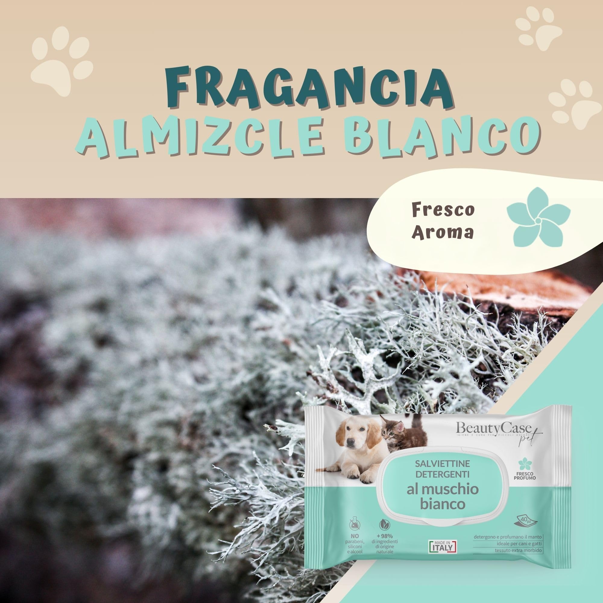 Beauty Case Toallitas para Mascotas 480 uds (12x40) - Toallitas Higiene Perro y Gato Extra Suaves, Hipoalergénicas, Desodorizantes y Sin Enjuague - Aroma Almizcle Blanco