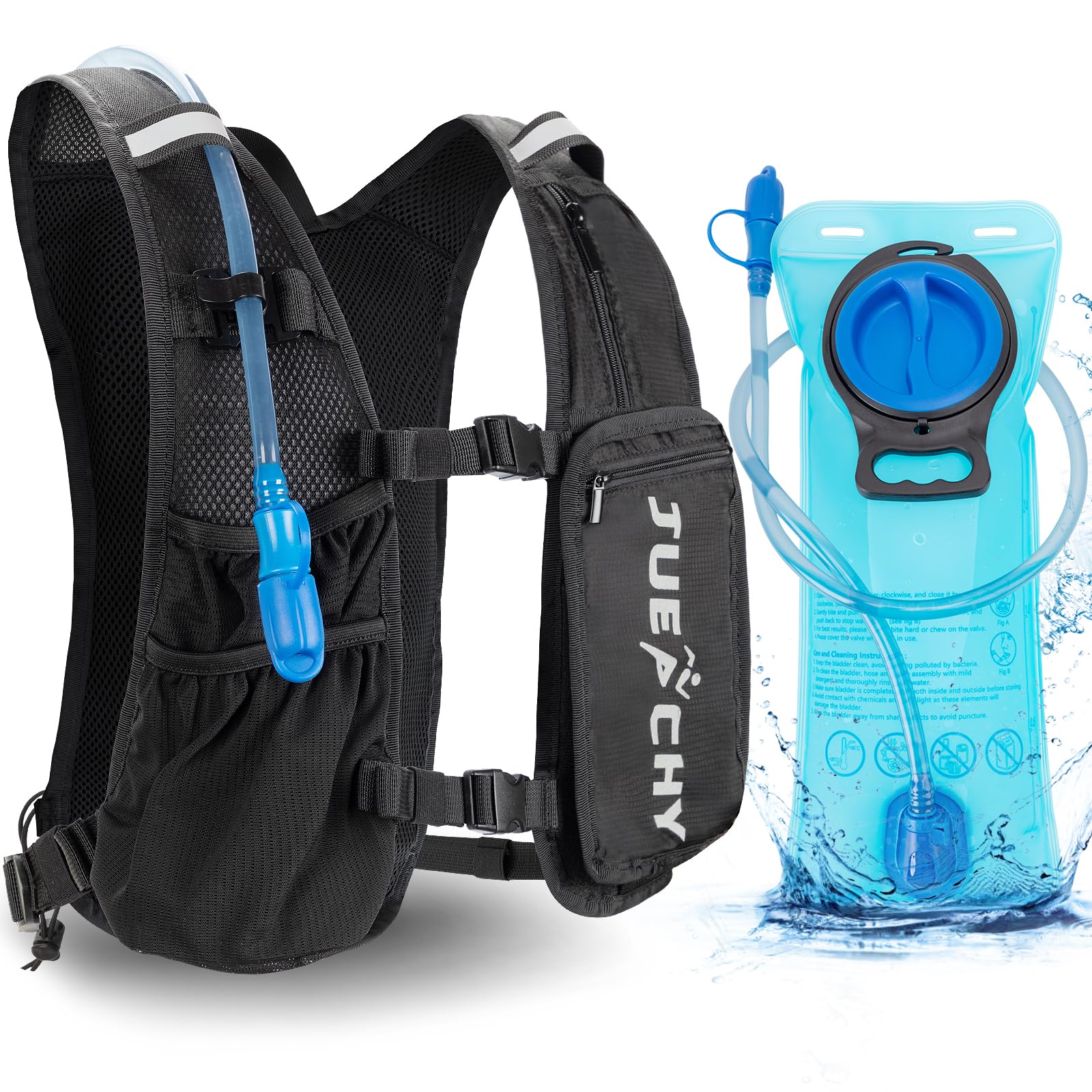 Jueachy Gilet de course léger pour homme : sac à dos d'hydratation avec poche à eau de 2 L – pochette étanche pour téléphone pour la randonnée