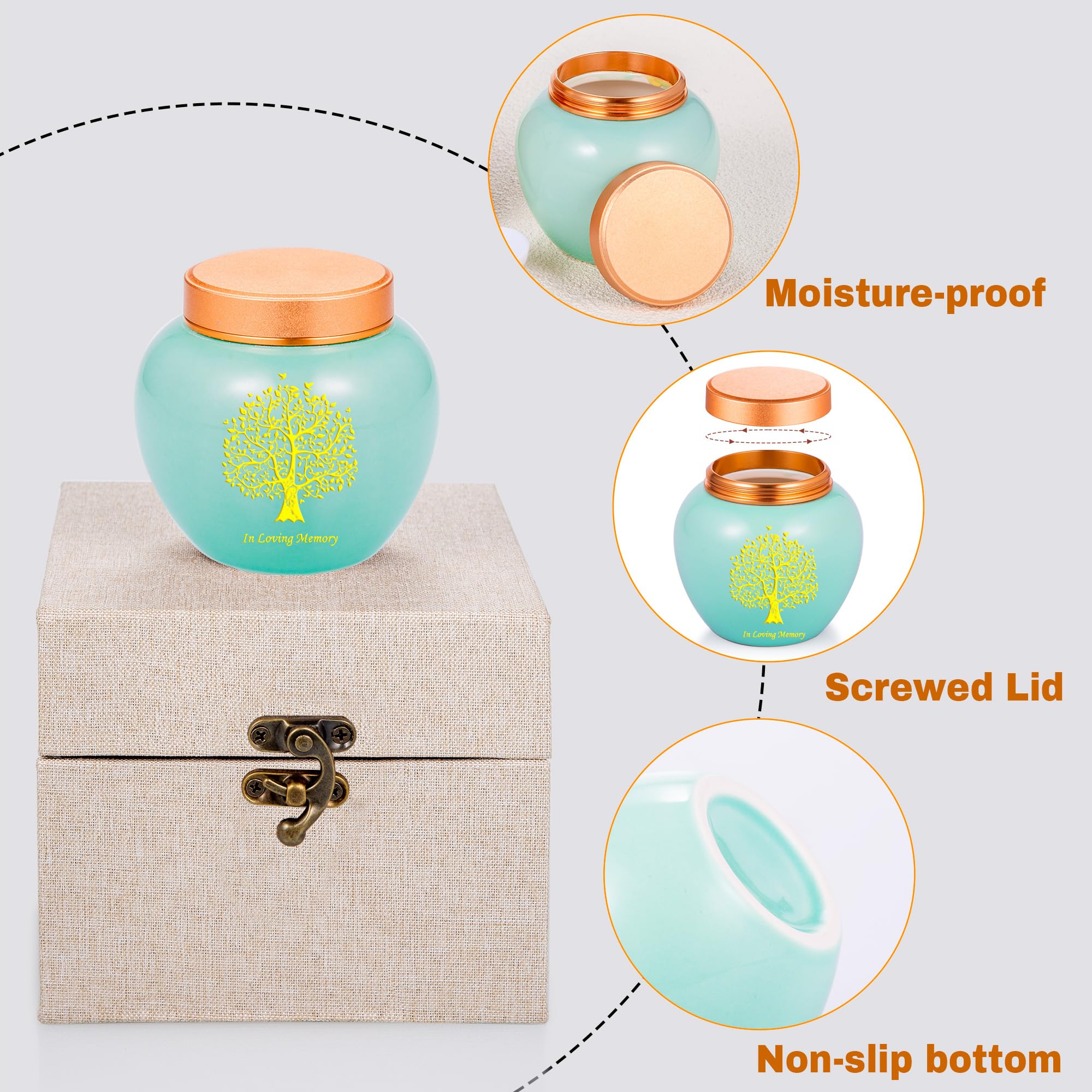 Family Tree Keepsake Urns for Ashes - In Loving Memory Decorative Funeral Memorial Urn - Green Ceramic Urns with Metal Screw Lid - Image 3
