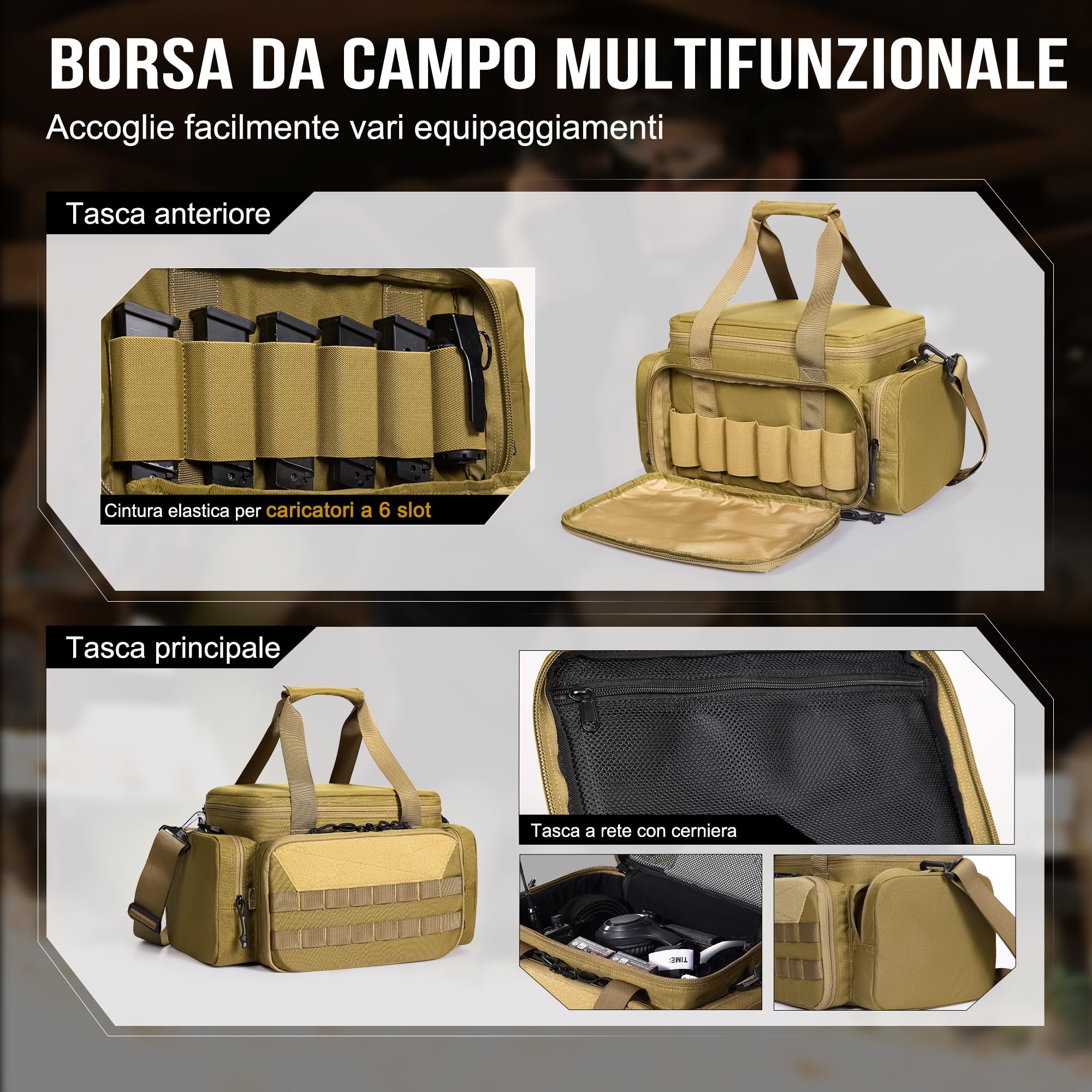 OneTigris Range Bag, Borsa Tattica per la Polizia, Borsa per Armi Tattiche per Caccia, Tiro a Segno, Pesca, Escursionismo, Outdoor, Marrone Coyote