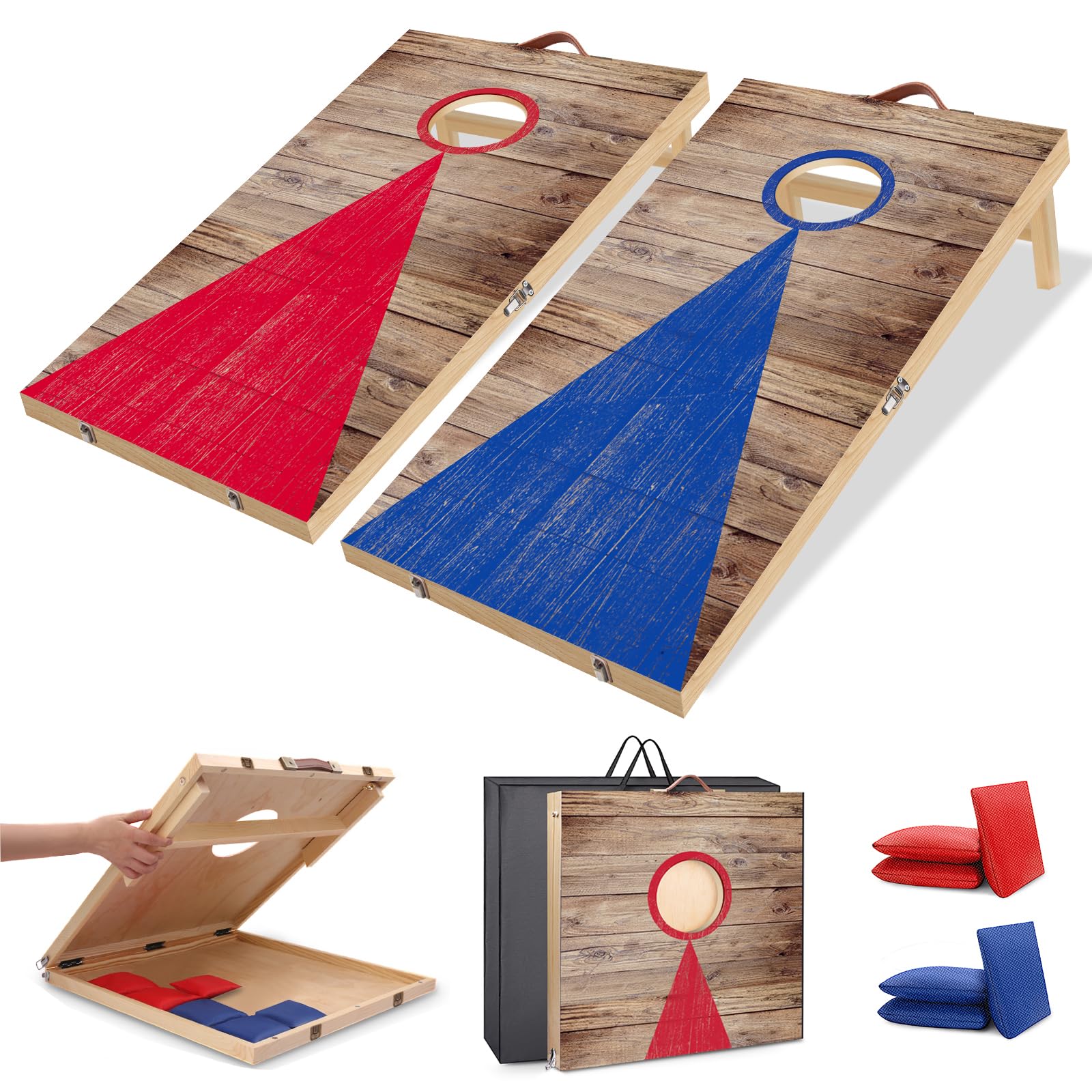 NZQXJXZ Cornhole Game Set, 2 ft x 1.3 ft Solid Wood Premium Corn Hole Boards with 6 Bean Bags and a Carrying Bag, Outdoor Corn Toss Game Set for Family and Adults