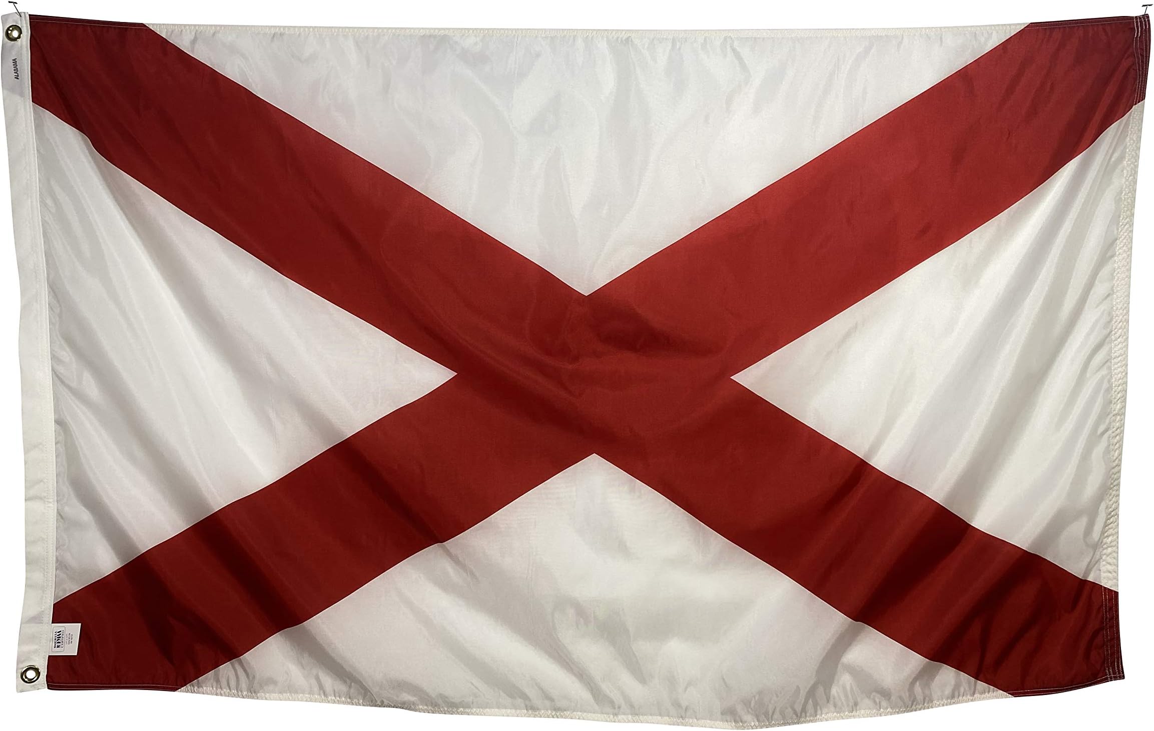 12x18 State of Alabama Boat Flag - All Weather Nylon & Reinforced Fly End Stitching - Made in USA