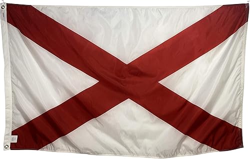 Bandera del Estado de Alabama de 6 x 10 pies, nailon para todo tipo de clima y costuras reforzadas en el extremo de la mosca, fabricada en Estados