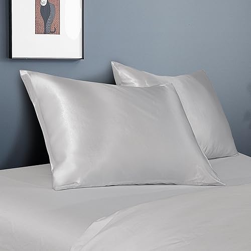 Vista 15 de BEDSUM Paquete de 2 fundas de almohada de satén de seda King para cabello y piel, suaves y lujosas, fundas de almohada con cierre de sobre, 20 x 36