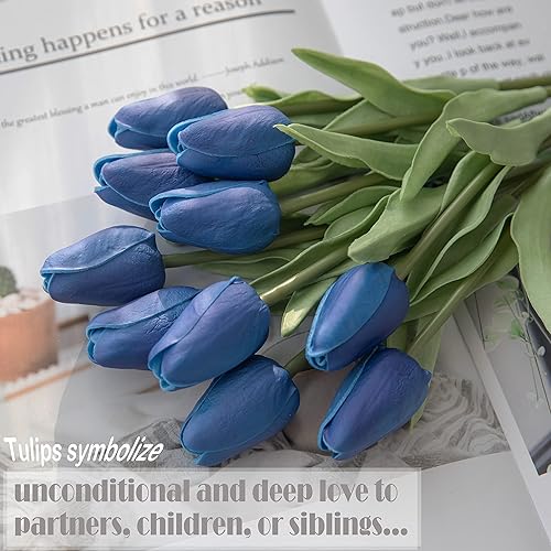 Miniatura 4 de cn-Knight 30 flores artificiales de tulipán de 14 pulgadas tulipanes de tacto real para decoración del hogar centro de mesa manualidades ramo de