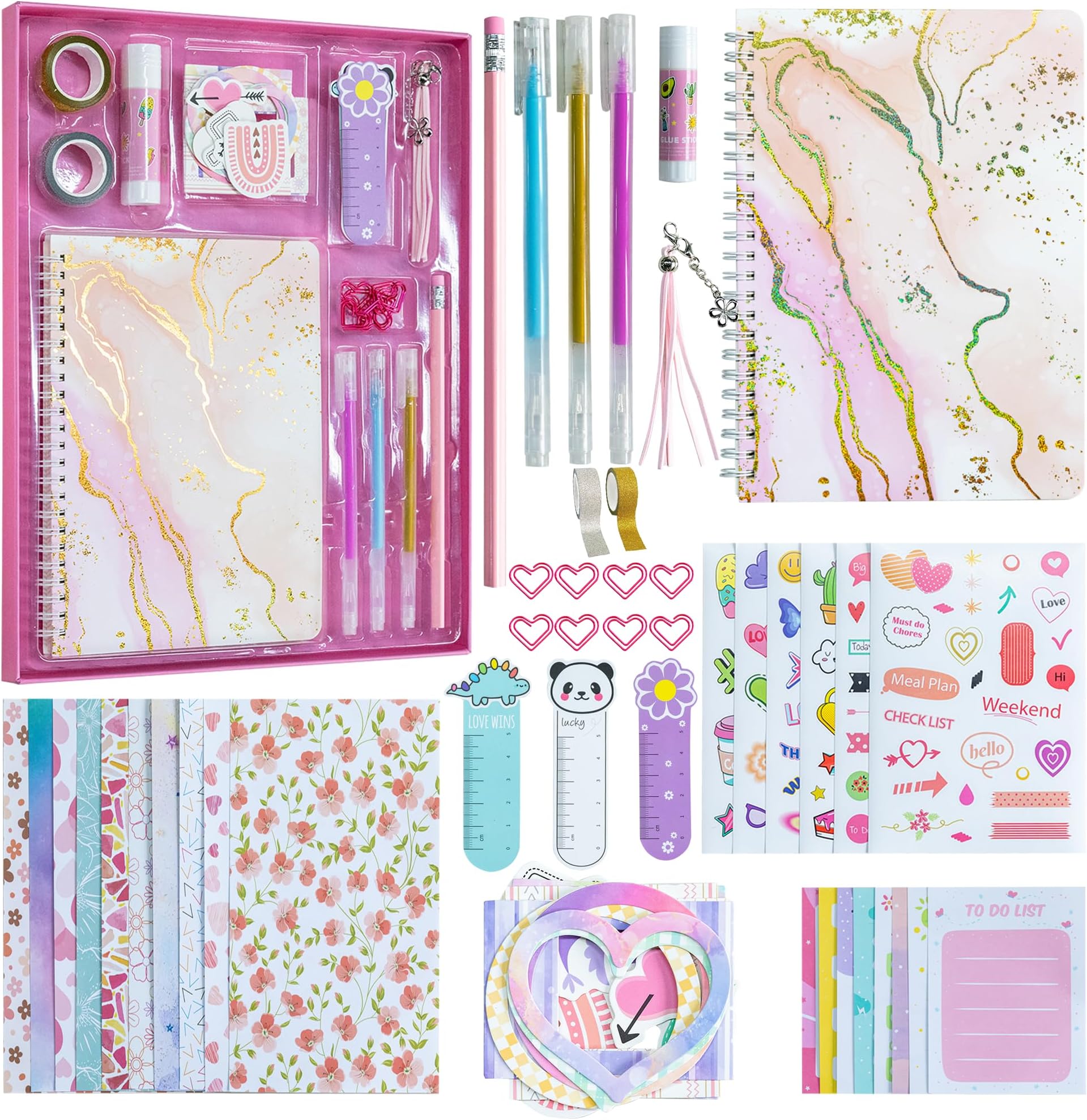 DIY Journal Kit for Girls Ages 7 8 9 10 11 12 13 14 Year Old, Perfect Birthday Gifts for Teens, Creative Diary with Stationery Set, Stickers, Watercolor Pens