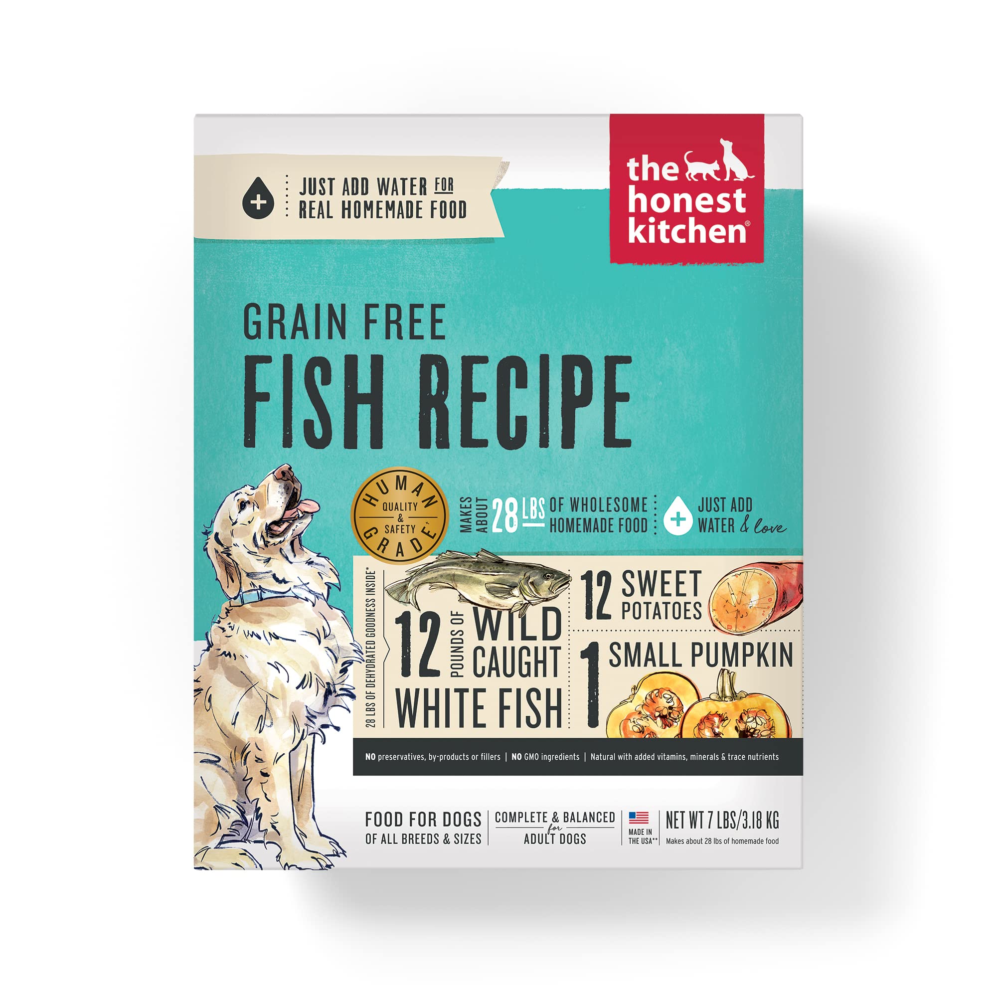 The Honest Kitchen Human Grade Dehydrated Grain Free Dog Food – Complete Meal or Dog Food Topper – Fish 7 lb (Makes 28 lbs)