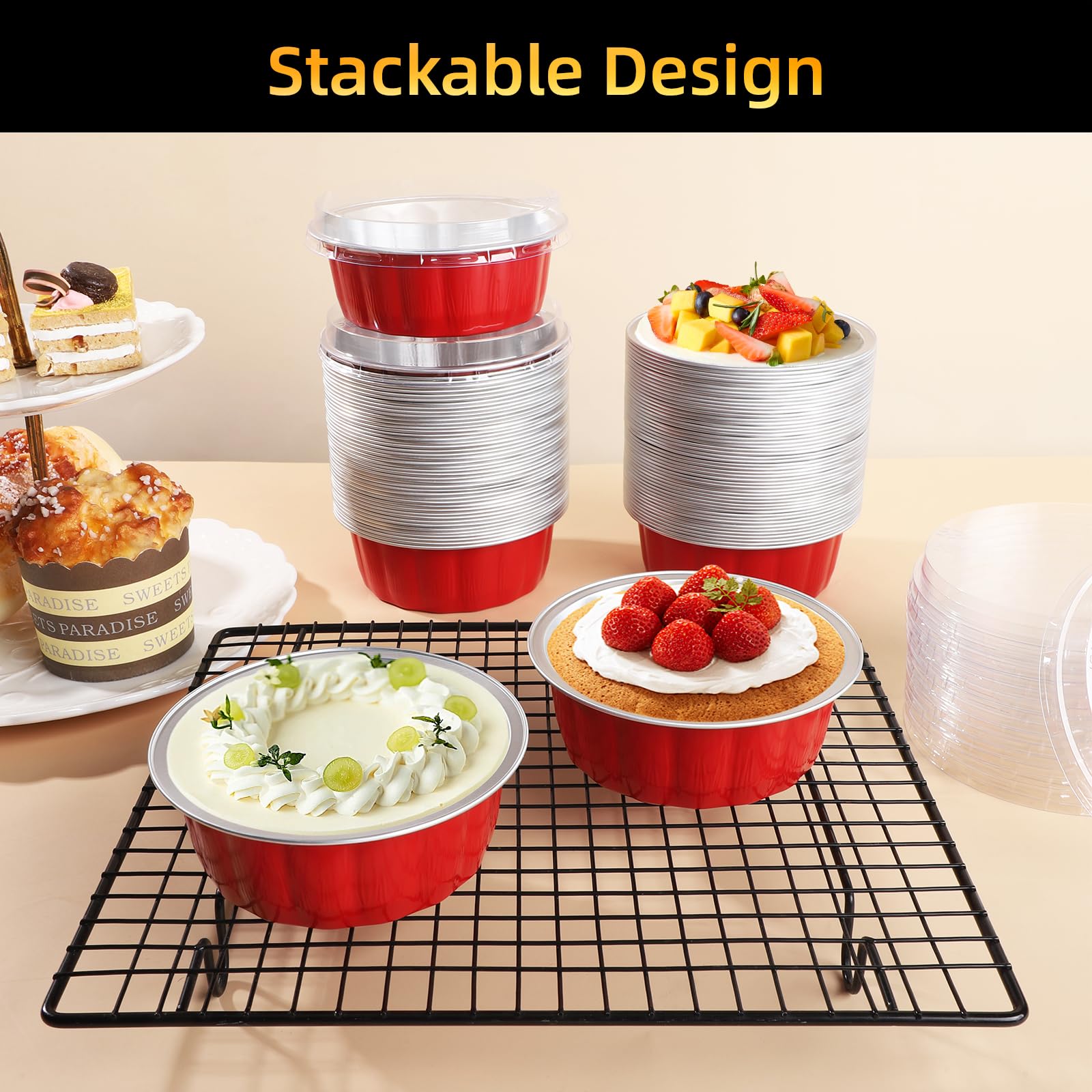 Beasea 120-Pack Disposable Aluminum Ramekins With Lids - 8 Oz, 4 Inch Round Oven-Safe Baking Cups