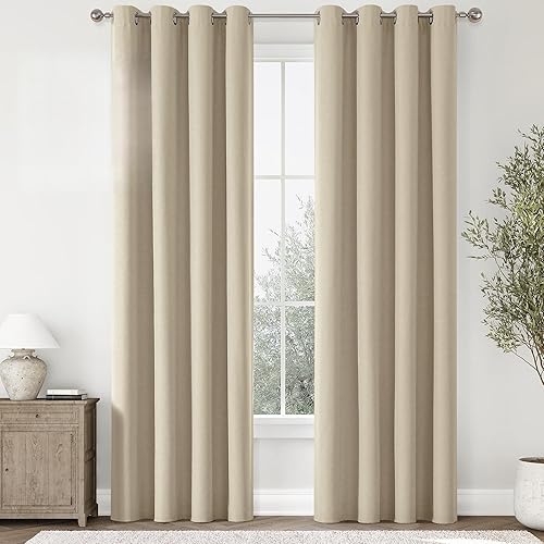 Miniatura 22 de ChrisDowa Cortinas 100% opacas de abedul liso de 96 pulgadas de largo, 2 paneles para dormitorio, sala de estar, oscurecimiento de la habitación de