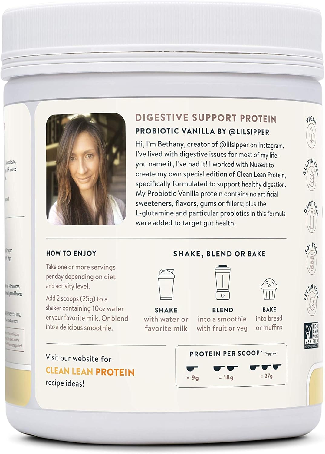 Probiotic Vanilla Clean Lean Protein by Nuzest - Digestive Support, Pea Protein Powder with Added Probiotics, Vegan Protein Powder, Gut Health, Non-GMO, 20 Servings, 1.1 lb : Everything Else