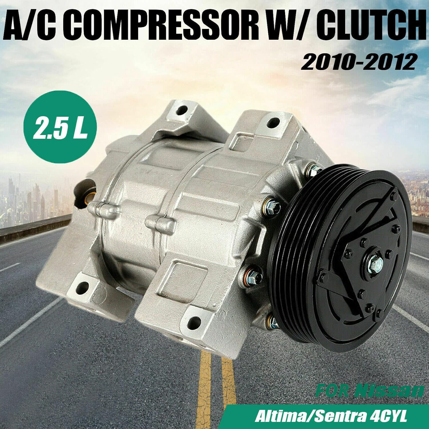 Air Conditioner AC Compressor Assembly with Clutch for 2007-2012 4 CYL 2.5L (Model 10886C)