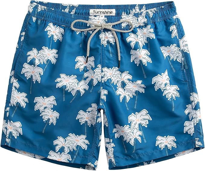 Turnshine Mens Swim Trunks 7" Quick Dry Bathing Suits with Mesh Lining Printed Shorts Swimwear