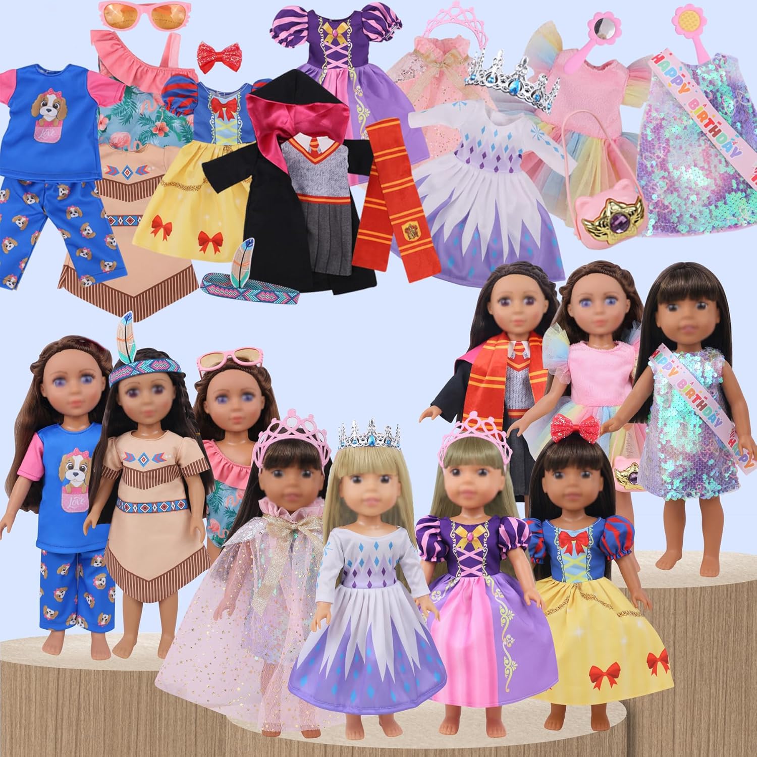 20 PCS Glitter American Girl Clothes, for 14" Baby Doll Clothes and Accessories (14 inch Doll Girl Clothes)