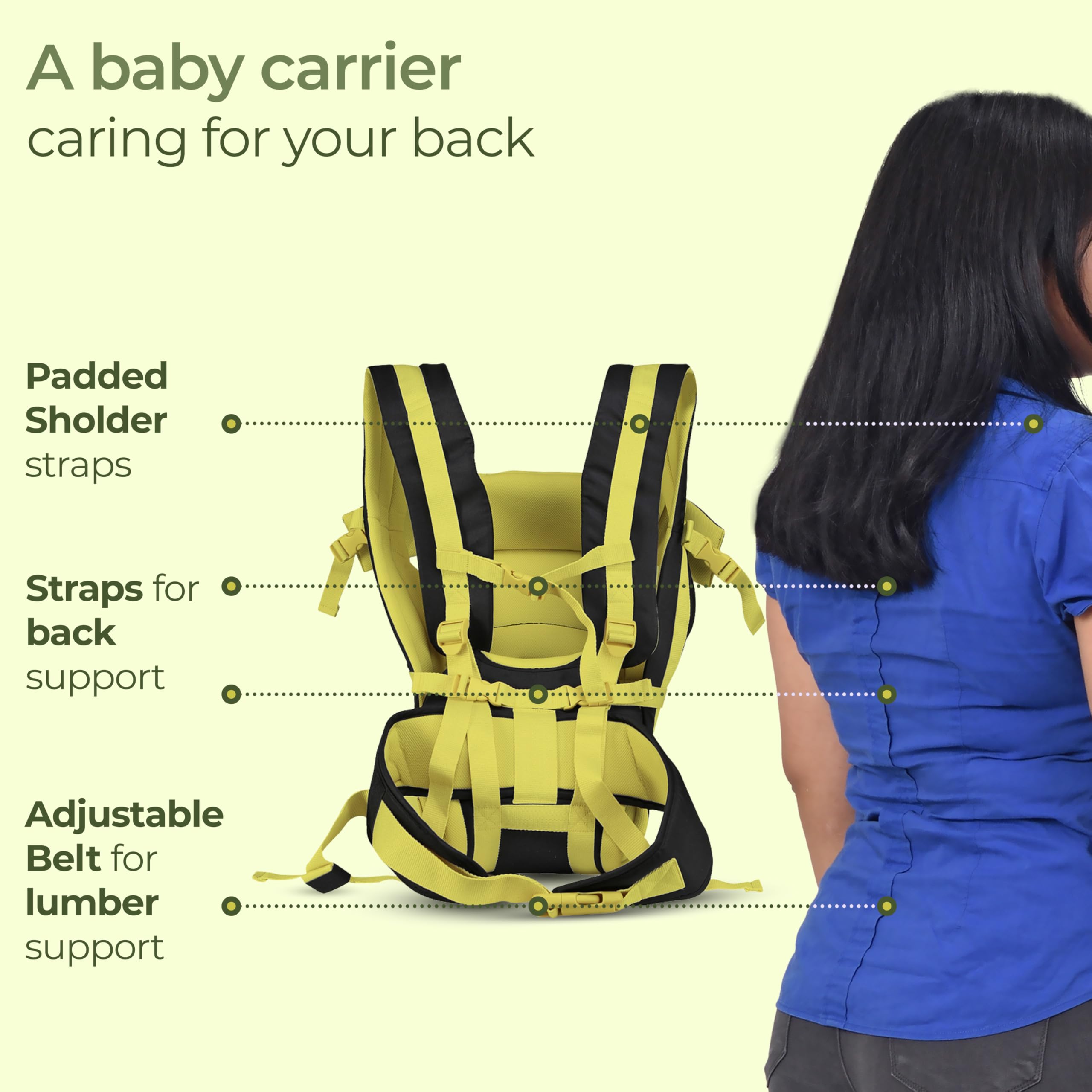 LuvLap Elegant Baby Carrier with 4 Carry Positions, Baby Carrier for 4 to 24 Months Baby,Adjustable New-Born to Toddler Carrier with Cushioned Leg Support, Max Weight Up to 15 Kgs(Black& Green) 1