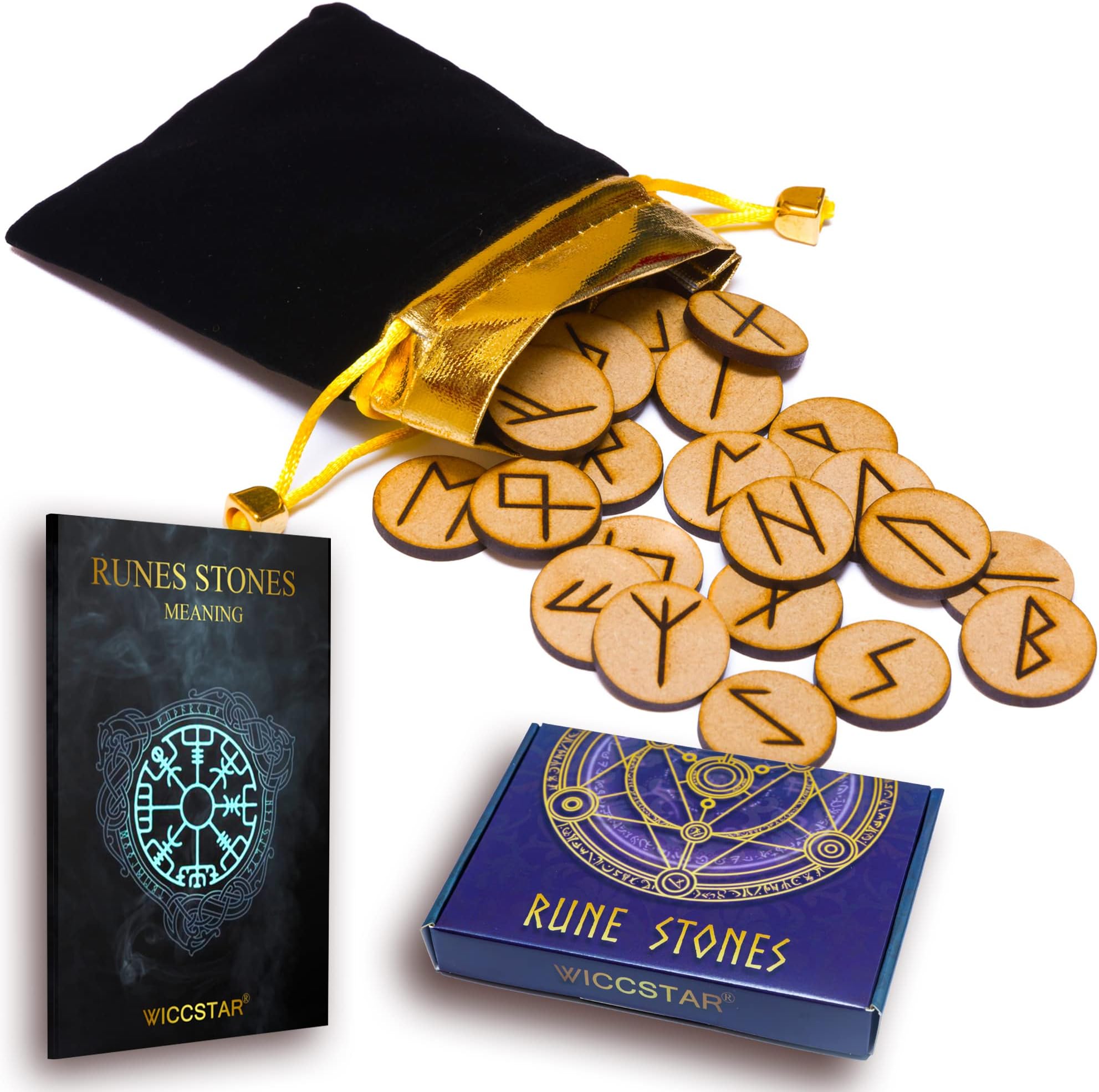 Set De 25 Runes Vikings En Bois De Hêtre | Divinatoire Futhark Avec Sac En Velours, Idéal Pour Voyance Et Magie