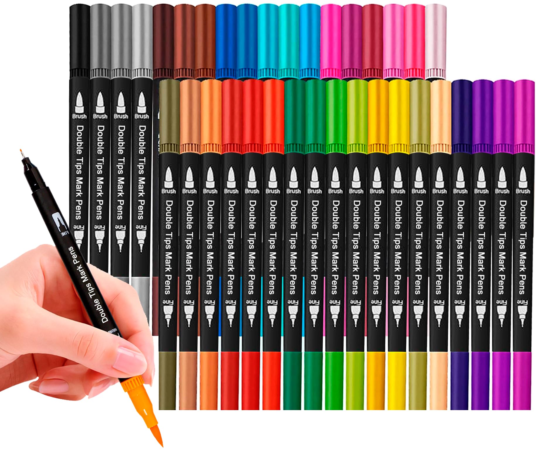 tallkeey Art Dual Tip Brush Pens Set, 36 Colours Ultra Fine and Brush Tip Markers for Calligraphy Lettering Journal Doodling