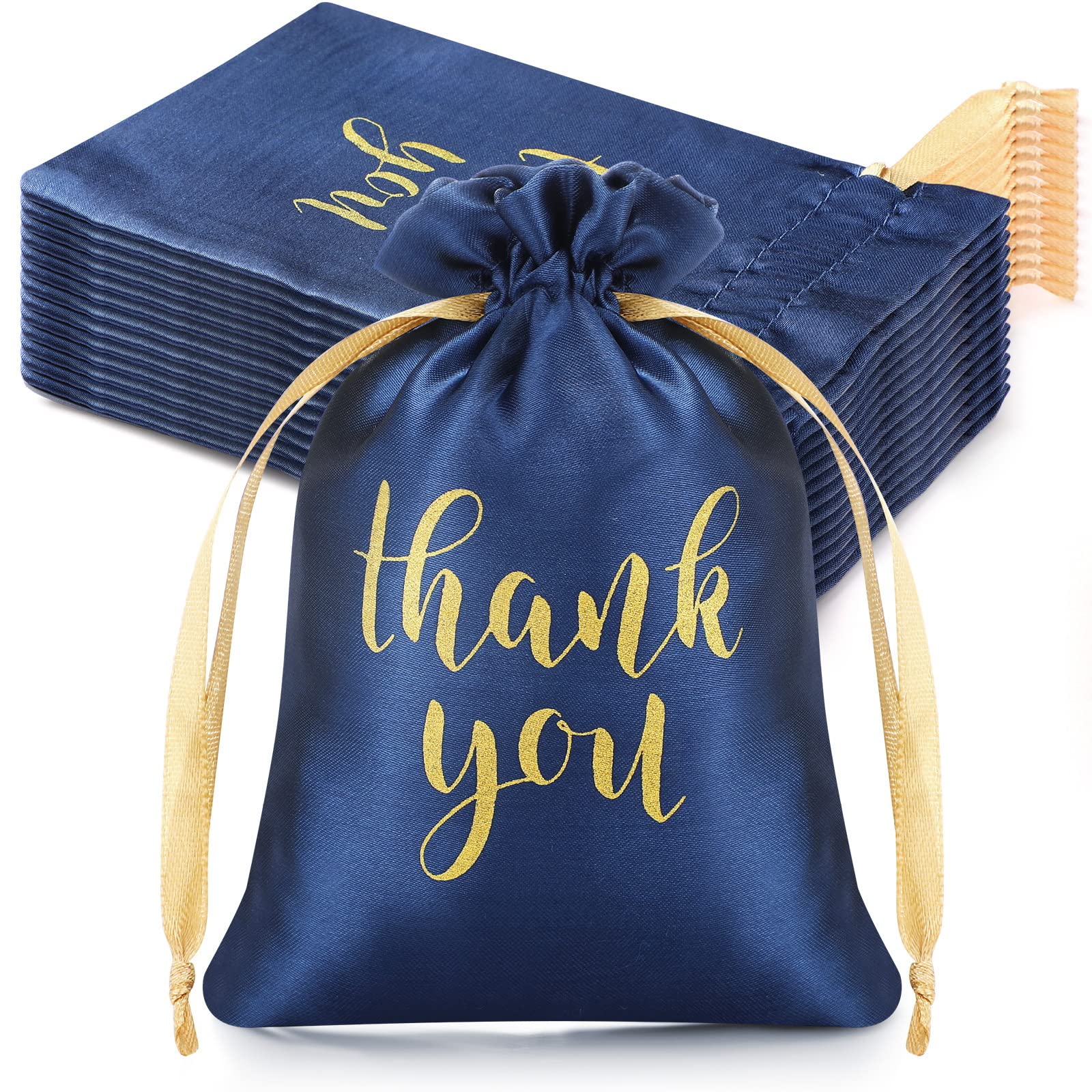 Sieral 50 Pcs Thank You Satin Gift Bags with Drawstring Jewelry Candy Pouches for Wedding Bridal Baby Shower Employee Appreciation Birthday Party