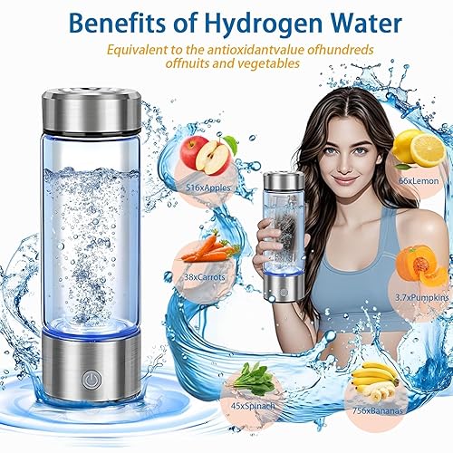 Miniatura 4 de Botella de agua de hidrógeno mejorada 2026, máquina ionizadora de agua de hidrógeno portátil - Tecnología PEM de PEM, botella de vidrio de agua