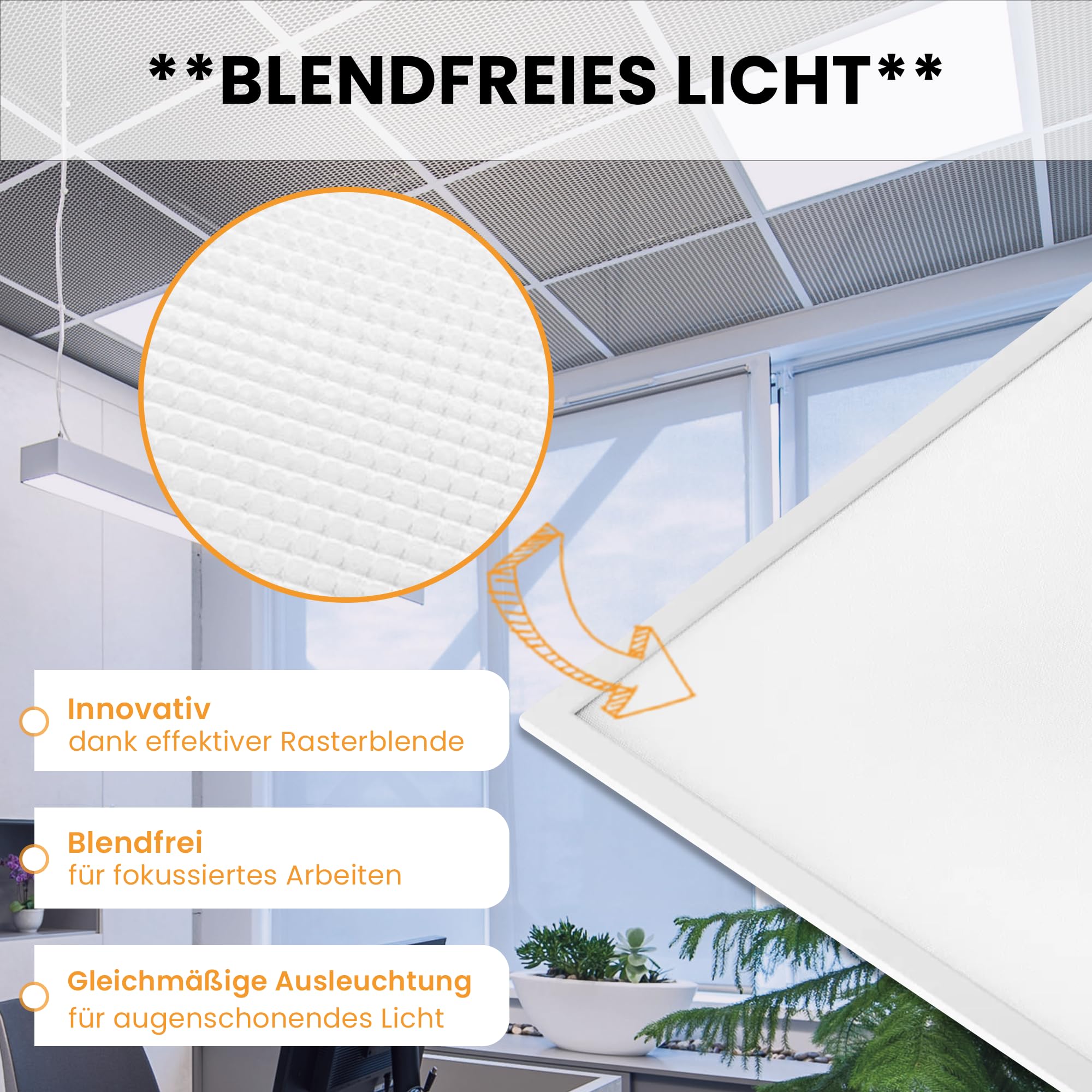 10x LED Panel, Deckenleuchte, 62x62cm, 4400lm, 3000K, 40W, UGR<19, inkl. Trafo, Rasterleuchten, Einlegeleuchte, Büroleuchten (3000 Kelvin (warmweiß), 10 Stück)