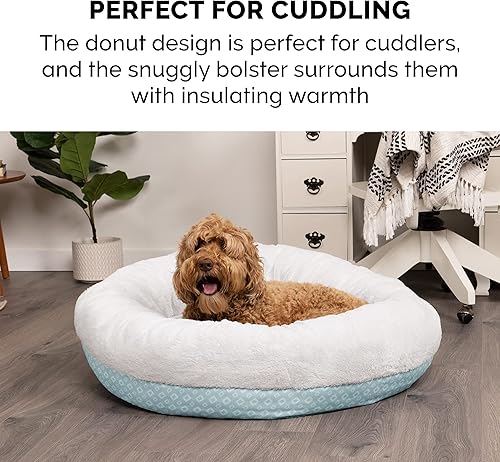 Miniatura 8 de Furhaven Cama redonda con forma de dona de 30 pulgadas para perros medianos y pequeños, recargable con funda extraíble lavable, para perros de hasta
