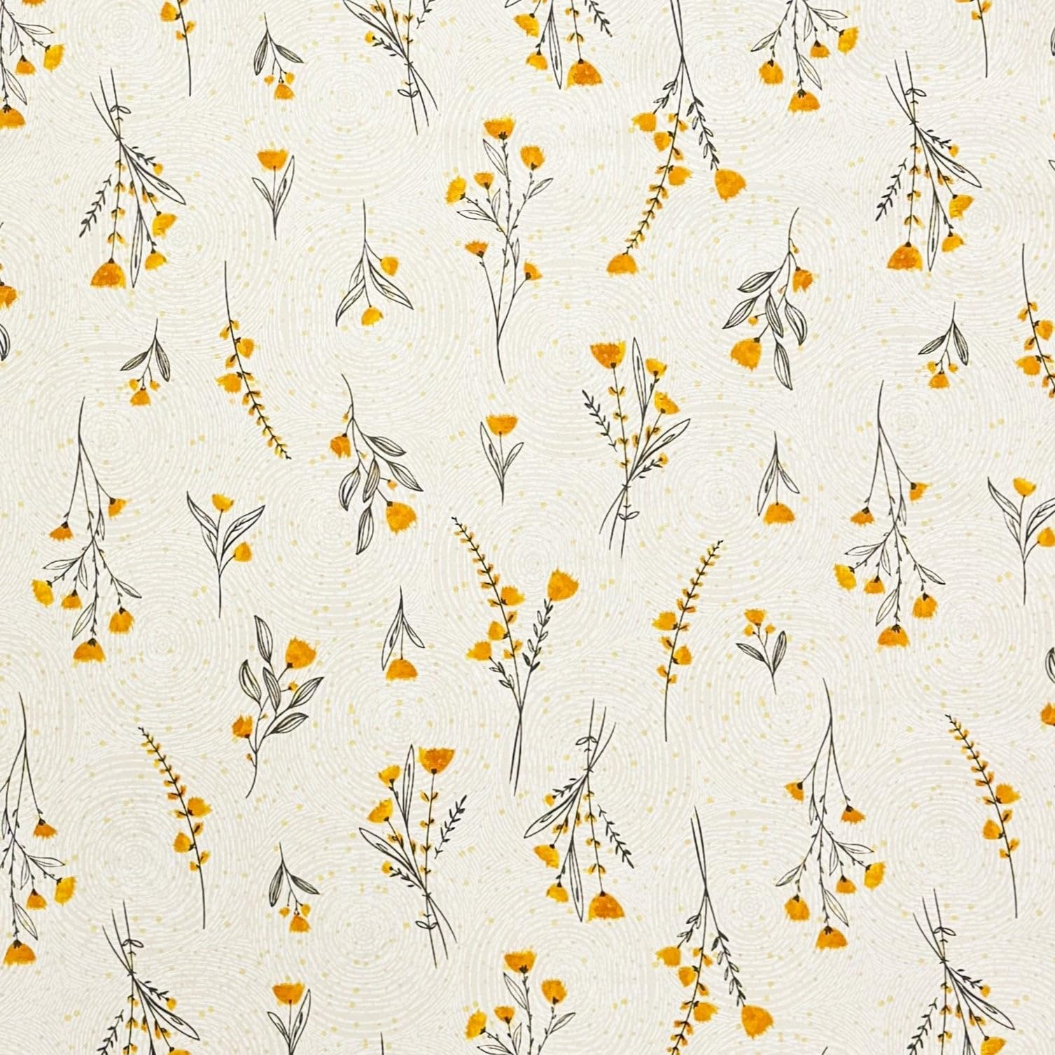 KEVKUS Wachstuch Tischdecke geprägt P1165-1 Wiesenblumen gelb Kreise wählbar in eckig, rund und oval - Größe oval 140x300cm mit Paspelband