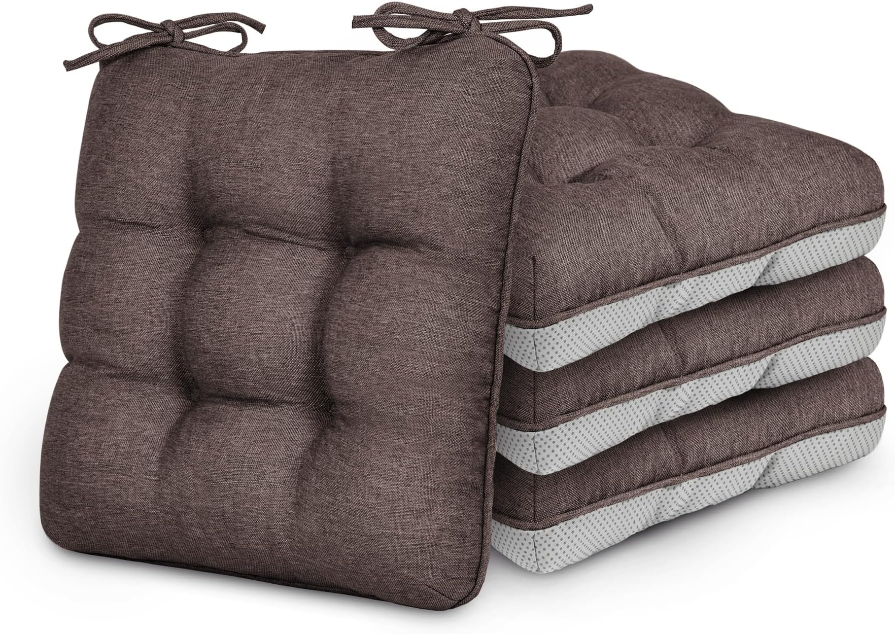 Memory Foam Chair Cushions Set of 4, 15.5"x15.5"x3.5" Indoor & Outdoor Seat Pads for Dining, Kitchen, Office, Patio Chairs - Coffee