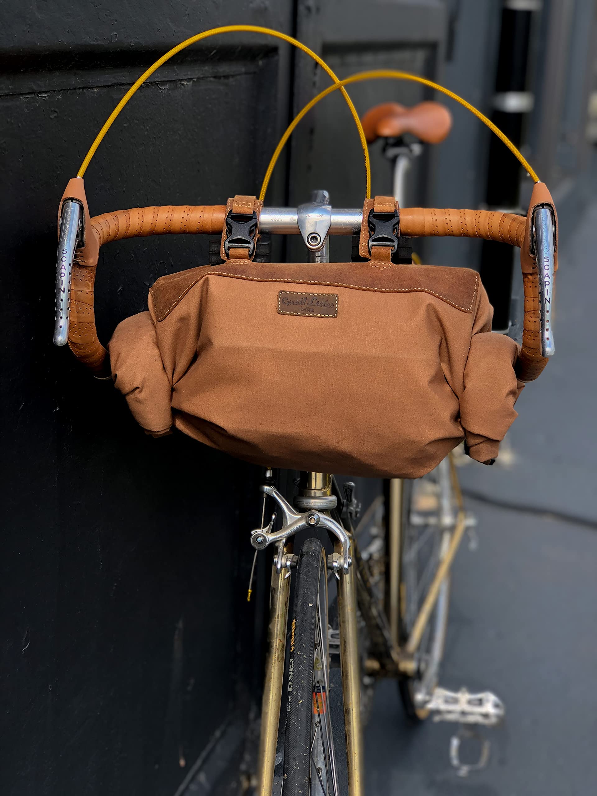 Gusti Lenkertasche Leder - Pedro D. Damen und Herren Fahrradtasche mit Befestigung Kuriertasche Lenkstangentasche wasserdicht Fahrrad groß Braun Canvas & Leder