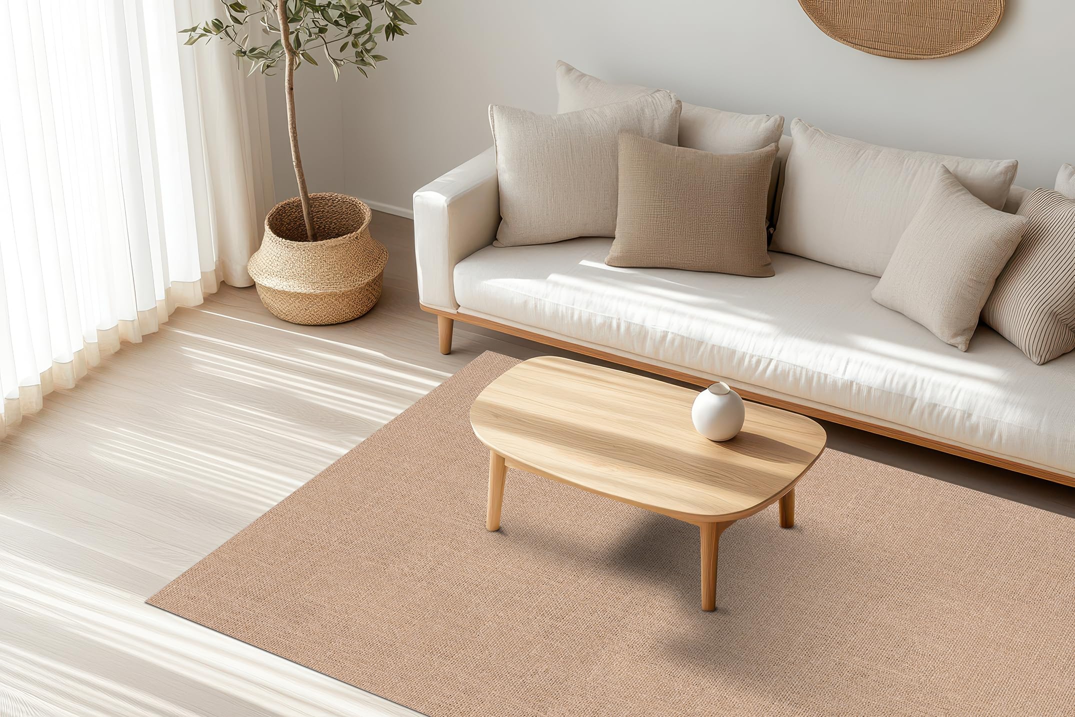 DobleUve Estudio Tapis en vinyle uni imprimé | jute marron, 50 x 100 cm, imperméable, antidérapant, anti-champignons | cuisine salon | enfants | Sol en PVC
