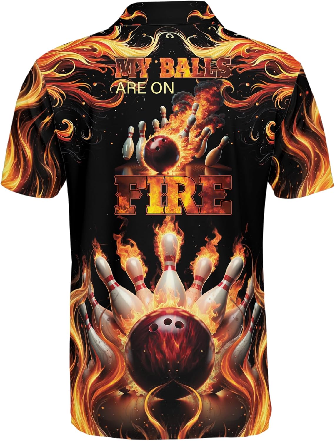 ThuhaTree Store Personalized Flame Bowling Men & Women Polo Shirt S-5XL, Mens Flame Bowling Polo Shirt, Flame Bowling Polo for Men