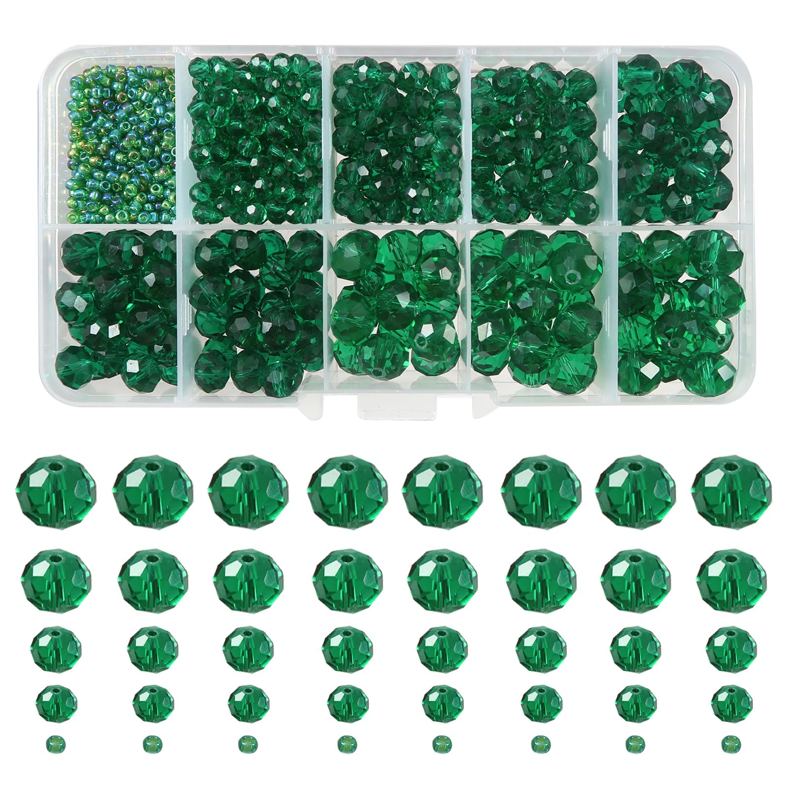 TOAOB 1000pcs Dark Green Crystal Glass Beads 2mm 4mm 6mm 8mm10mm Faceted Spacer Beads for Jewelry Making DIY Craft Project Decorations Bracelet Making Kit — image 1