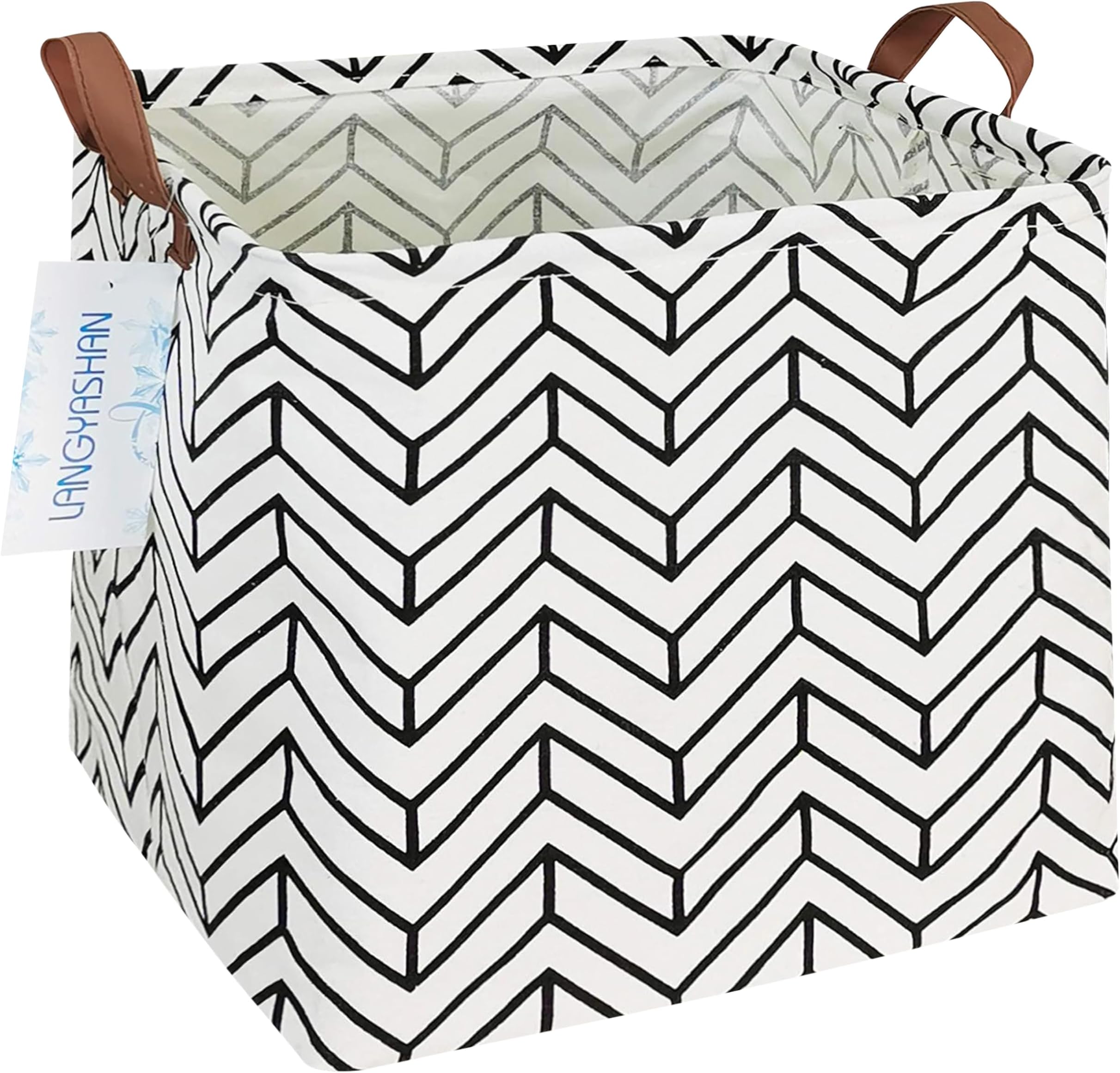 LANGYASHAN Square Storage Baskets Waterproof Canvas Children Laundry Nursery Hamper for Shelves Gift Baskets Toy Organizer Room Decor (Geometric)