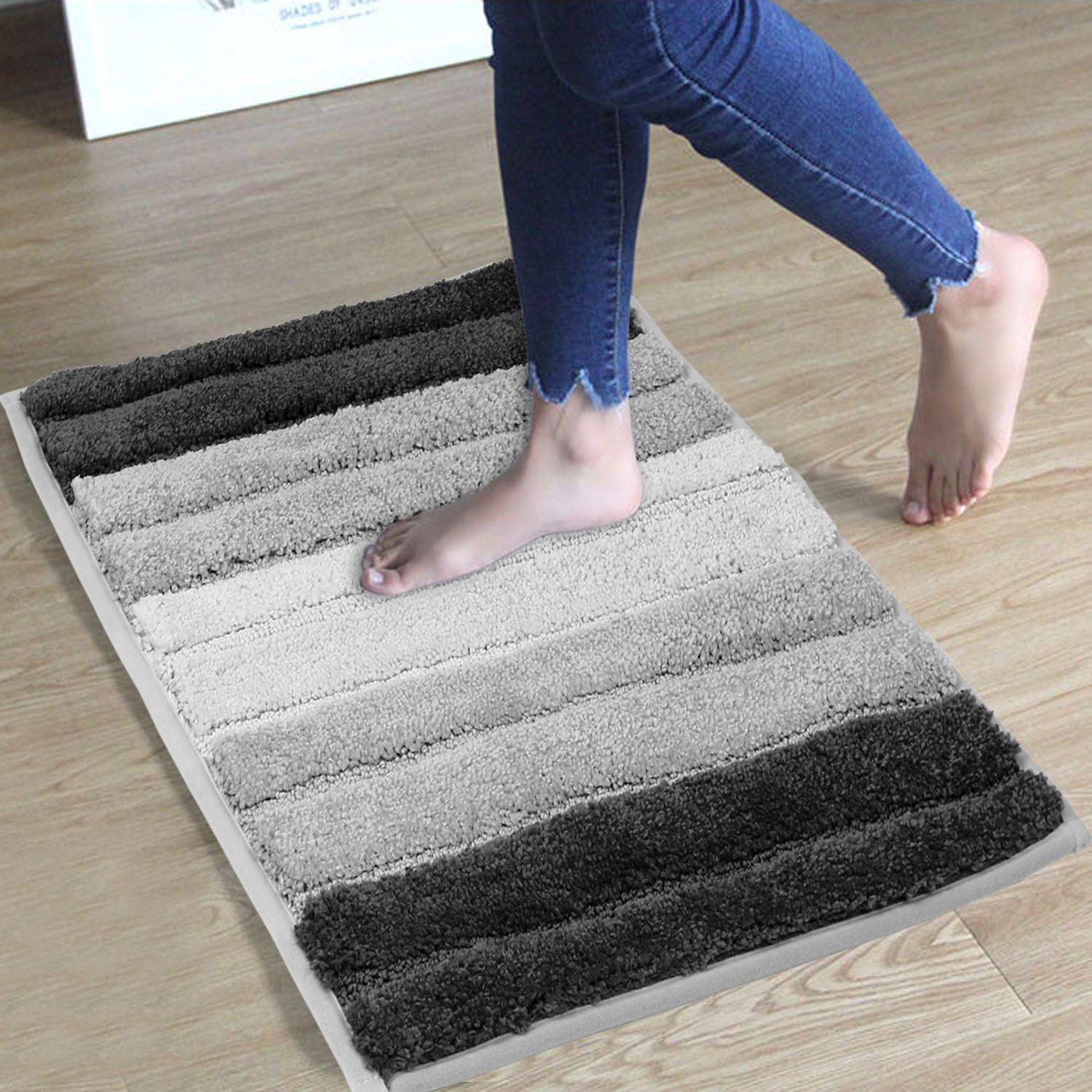 HOKIPO ® Soft Microfiber Water Absorbing Bathroom Mats for Home, 40x60cm, Grey (AR-3219-GRY)