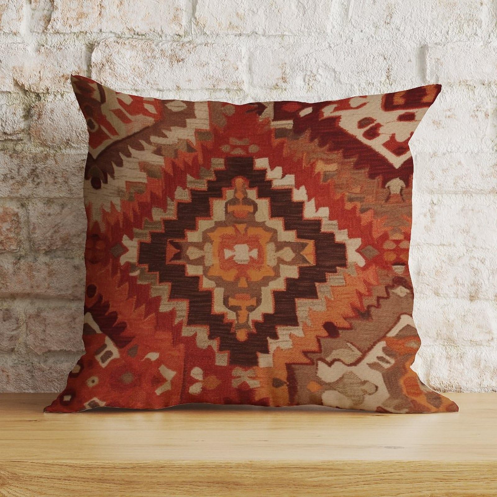 Zyadsinoudor Style-18 Terracotta Kilimturkish Style Throw Pillow Case Chinese Style Square Cushion Cover 20X20in Decorative Pillow Home Cotton Linen Maximalist Throw Pillow Case For Sofa Couch Bed Car Indoor
