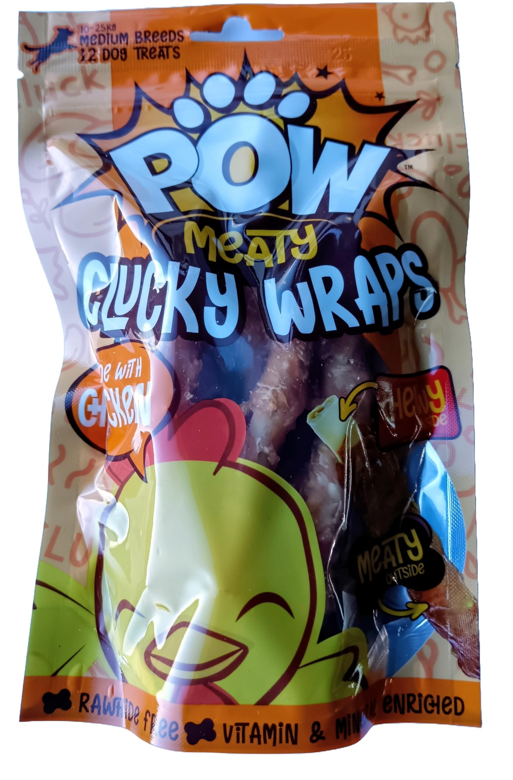 Pow Easter Meaty Clucky Wraps Dog Treats 144g - Made WIth Chicken - Rawhide Free - Extra Vitamins & Minerals - A Complementary Pet Food For Medium Adult Dogs