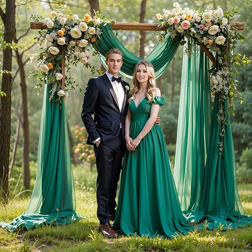 Miniatura 6 de Tela de gasa transparente para arco de boda, 1 panel de 18 pies, cortinas de gasa transparente verde esmeralda de 6 yardas para decoración de boda,