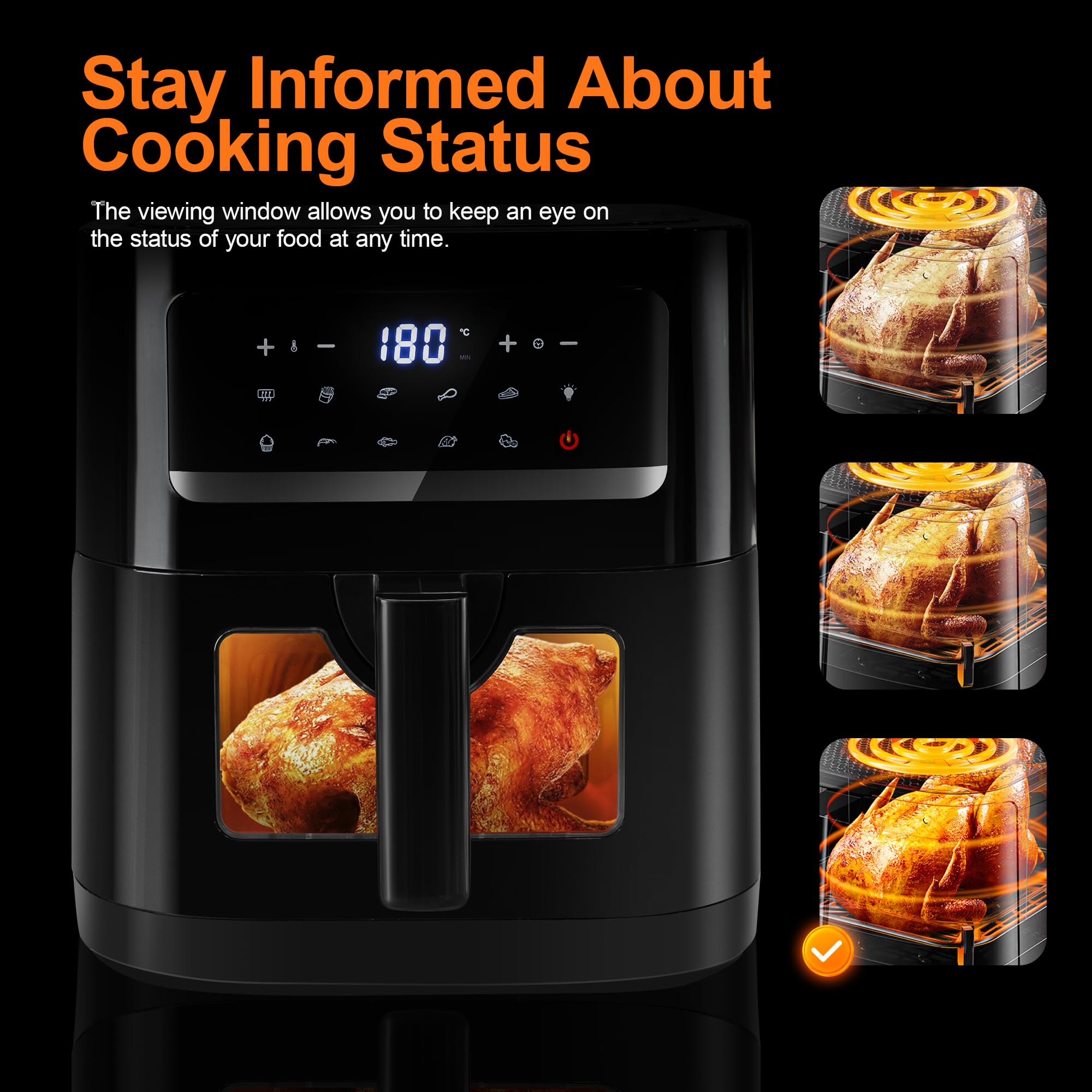 Air Fryer Avec Fenêtre Visible, Emphsism Friteuse Sans Huile 7L Avec 10 Fonctions 1800W, Friteuse à Air Chaud, Friteuse Electrique avec LED Écran Tactile