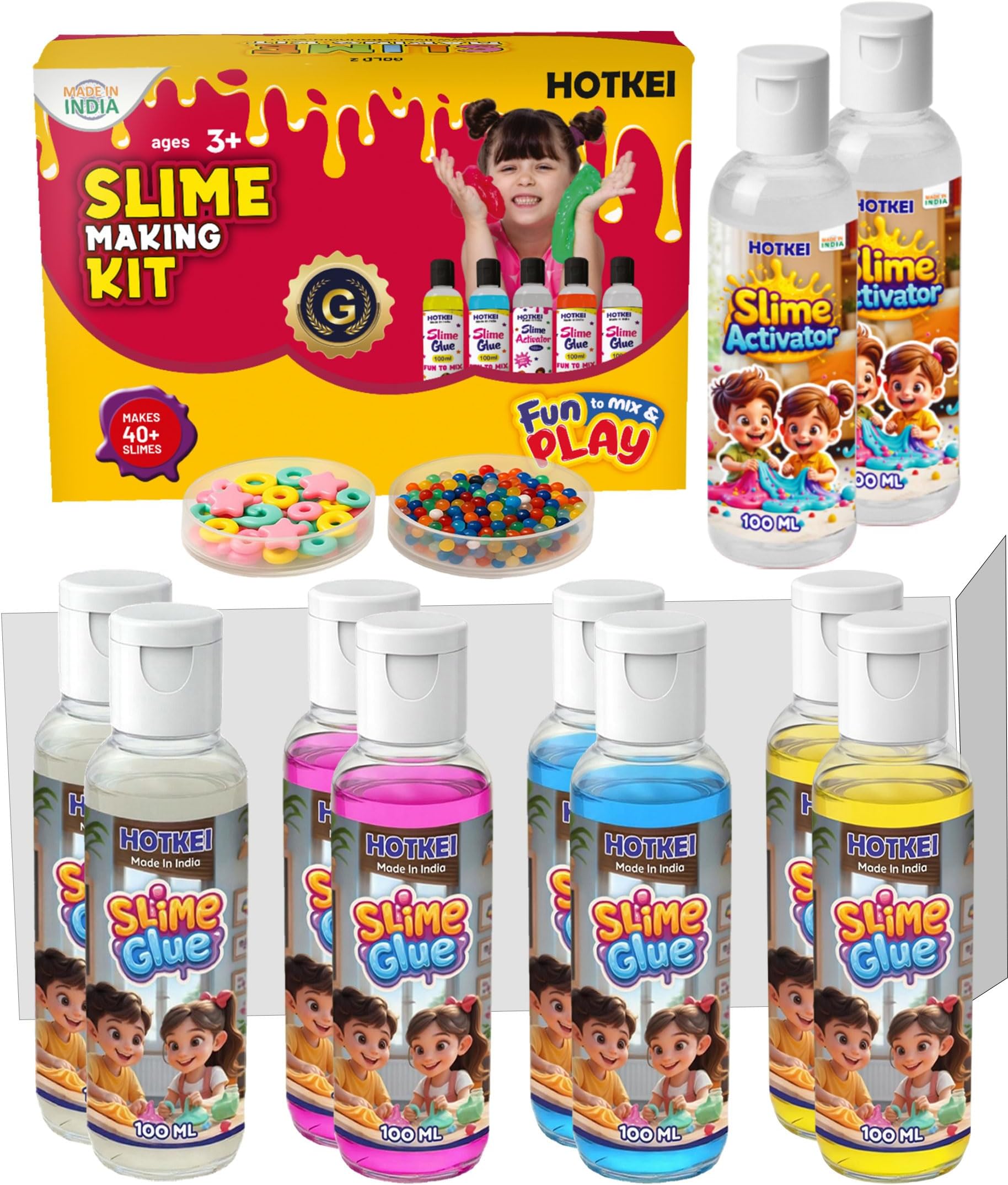 (Make 40+ Slimes) Multicolor Scented DIY Magic Toy Slimy Slime Activator Glue Gel Jelly Putty Making kit Set Toy for Boys Girls Kids Slime Activator Making Kit