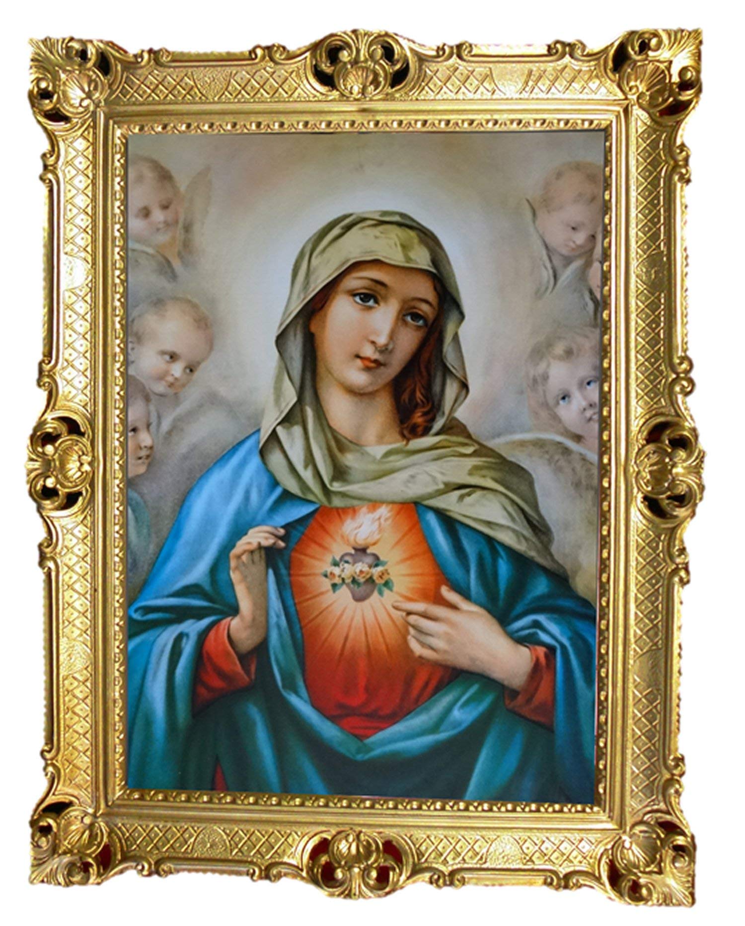 Mutter Maria Magdelena Engel Herz Antik Barock Rahmen mit Bild Wandbild 70x90cm Kunstdrucke Gemälde Religiöse Bilder Kunst von Heiligen Heiligenbild Retro Repro für Home Büro Praxis Café 58B