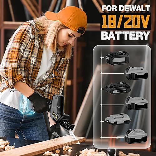 Miniatura 5 de Sierra recíproca inalámbrica para DeWalt 20V Max, 3 velocidades variables, motor sin escobillas, cambio de hoja sin herramientas, 4 hojas de sierra
