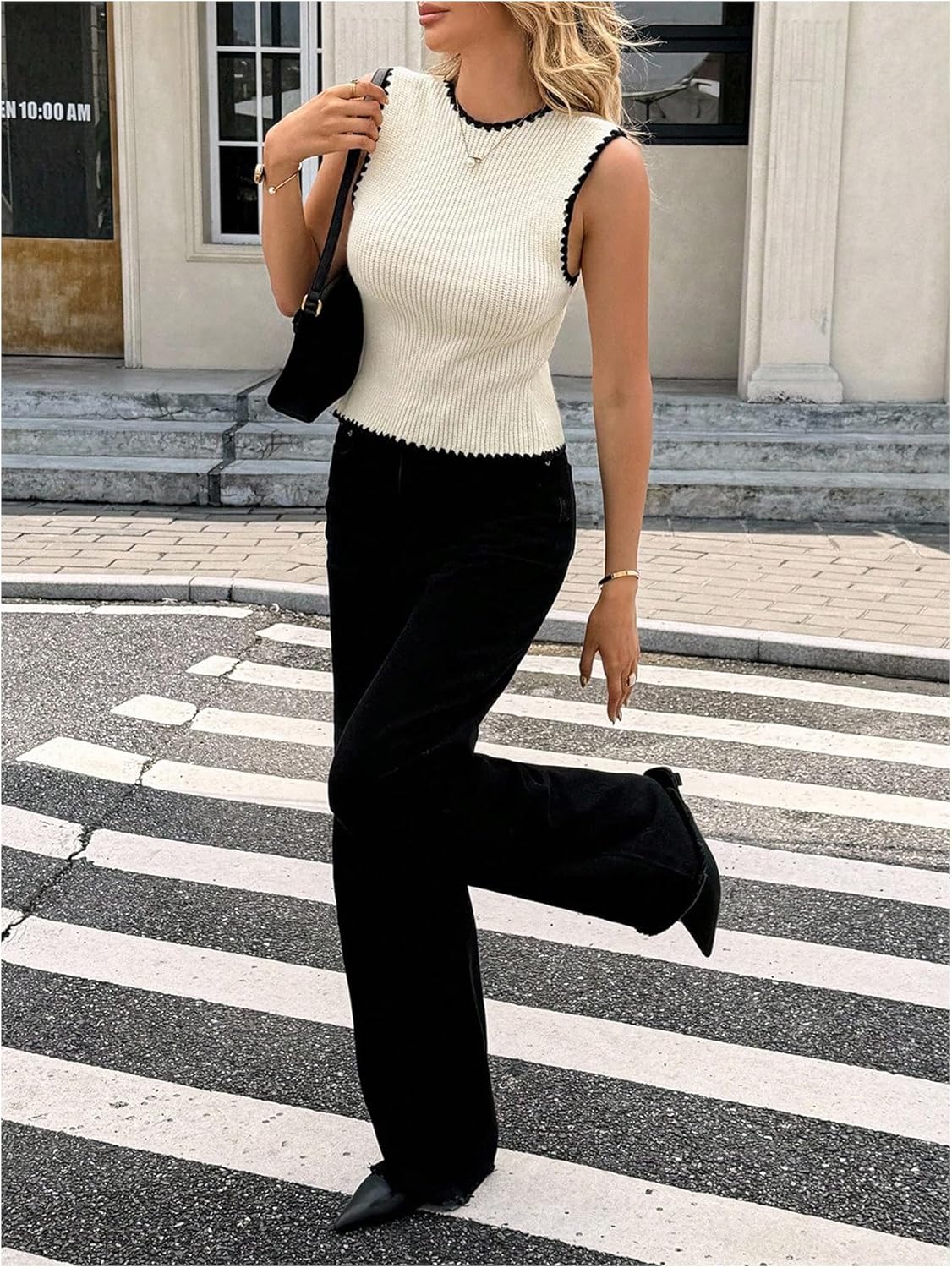 SweatyRocks Women's Bow Tie Back Sweater Vest Sleeveless Contrast Binding Knit Tank Tops - Image 5